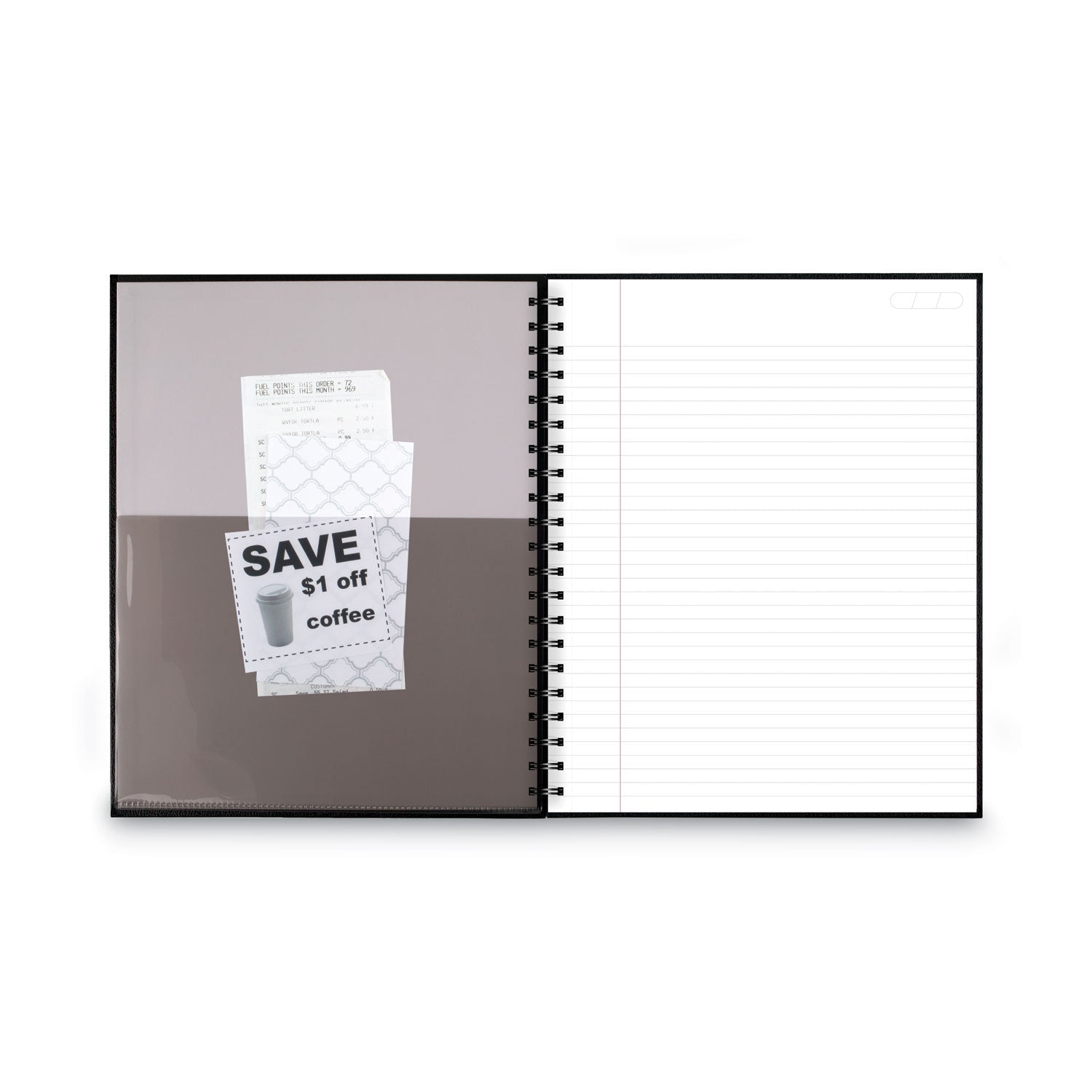 Cambridge® Limited Hardbound Notebook with Pocket, 1-Subject, Wide/Legal Rule, Black Cover, (96) 11 x 8.5 Sheets