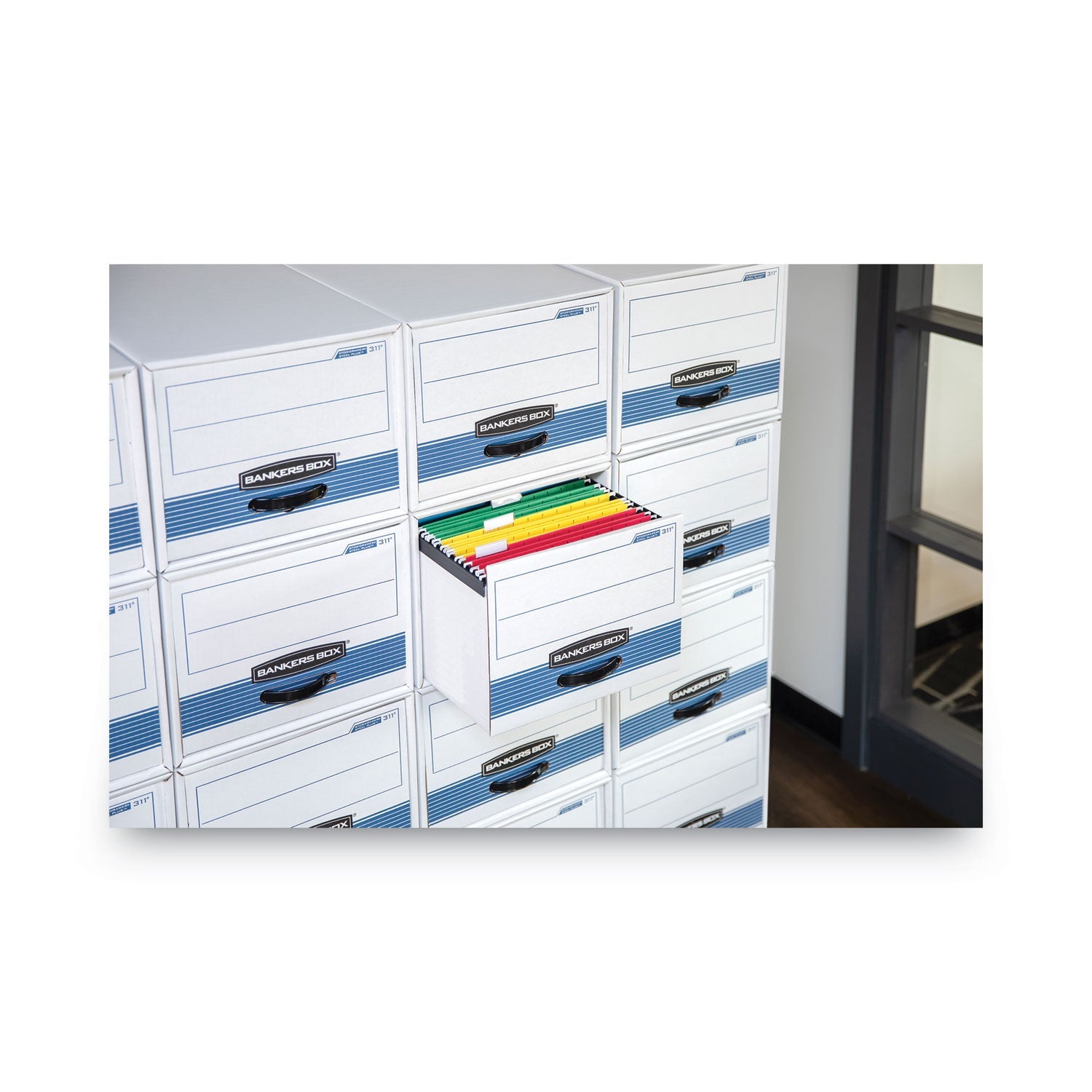 Bankers Box® Stor/drawer Steel Plus Extra Space-Savings Storage Drawers, 10.5" X 25.25" X 5.25", White/blue, 12/carton