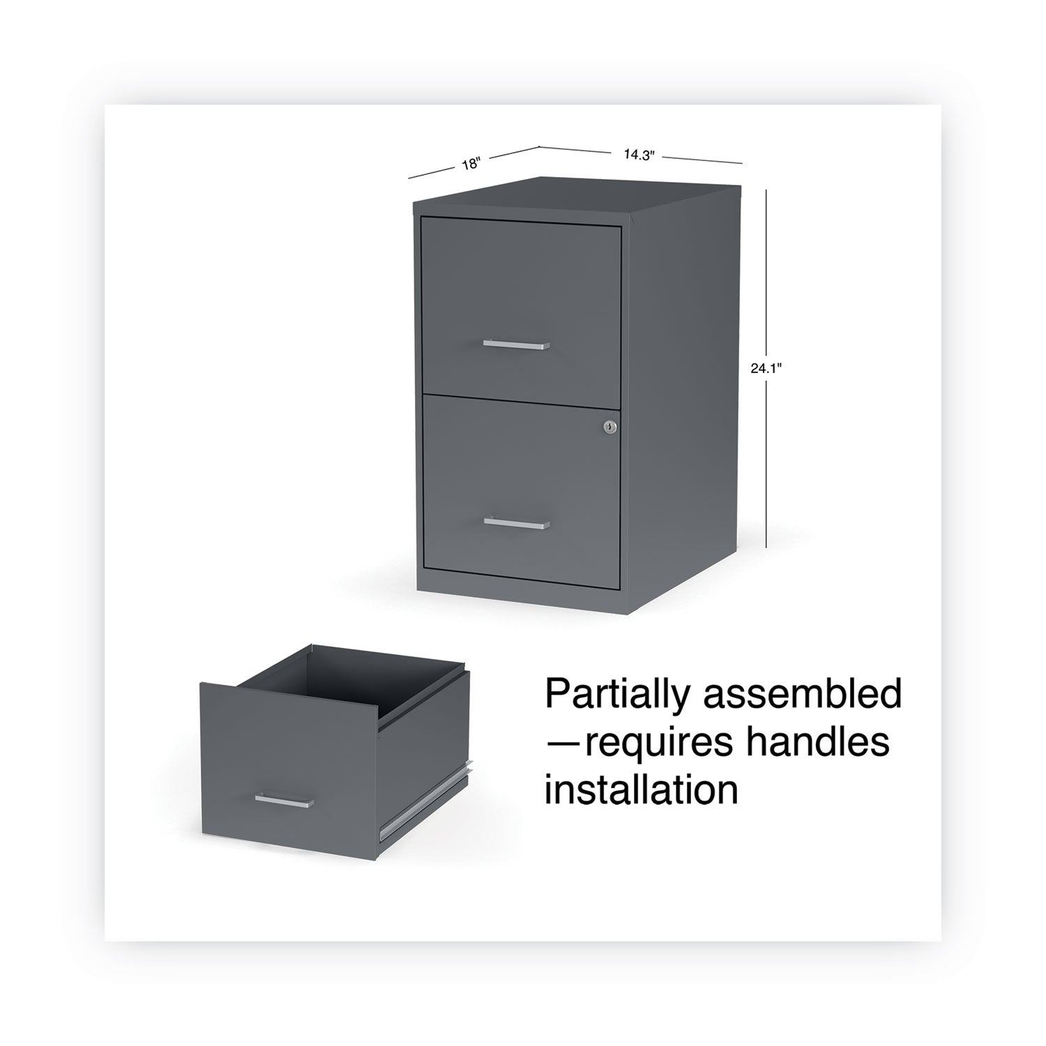 Alera® Soho Vertical File Cabinet, 2 Drawers: File/file, Letter, Charcoal, 14" X 18" X 24.1"