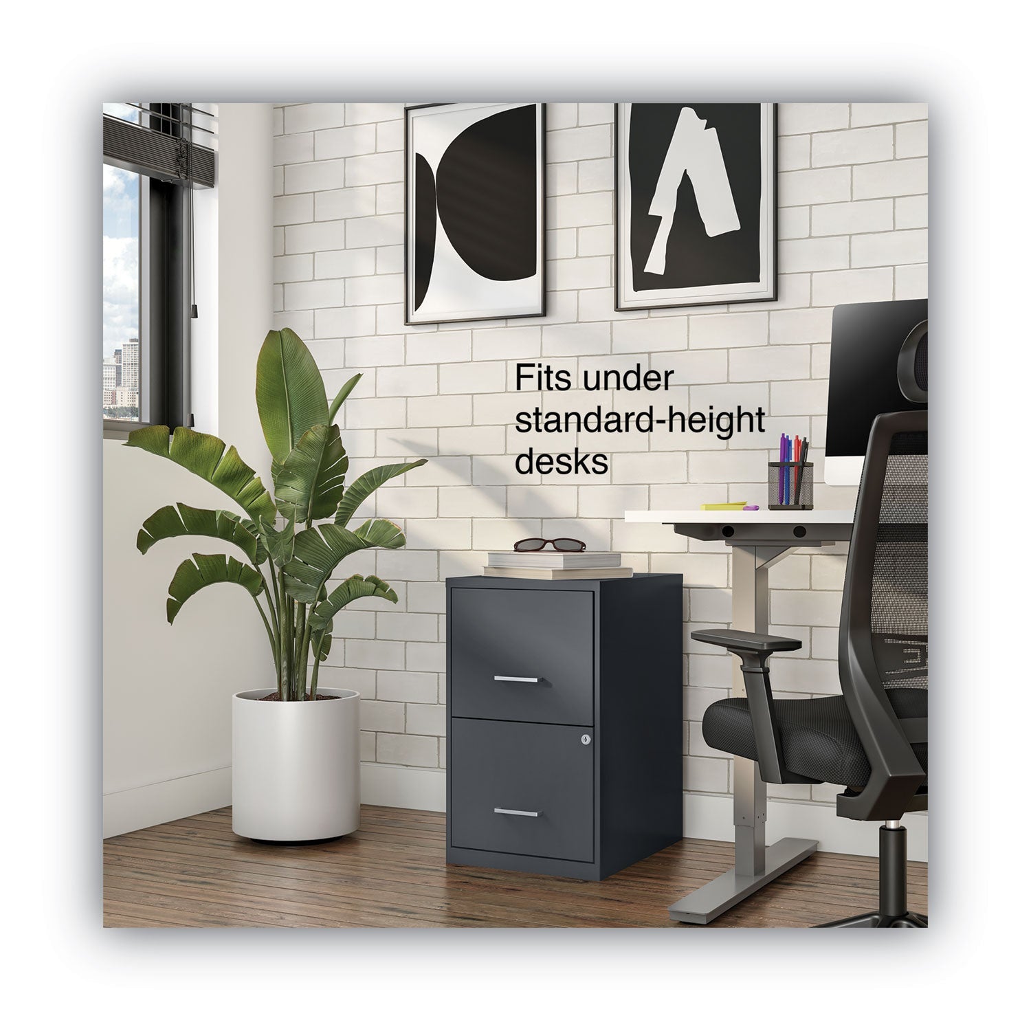 Alera® Soho Vertical File Cabinet, 2 Drawers: File/file, Letter, Charcoal, 14" X 18" X 24.1"