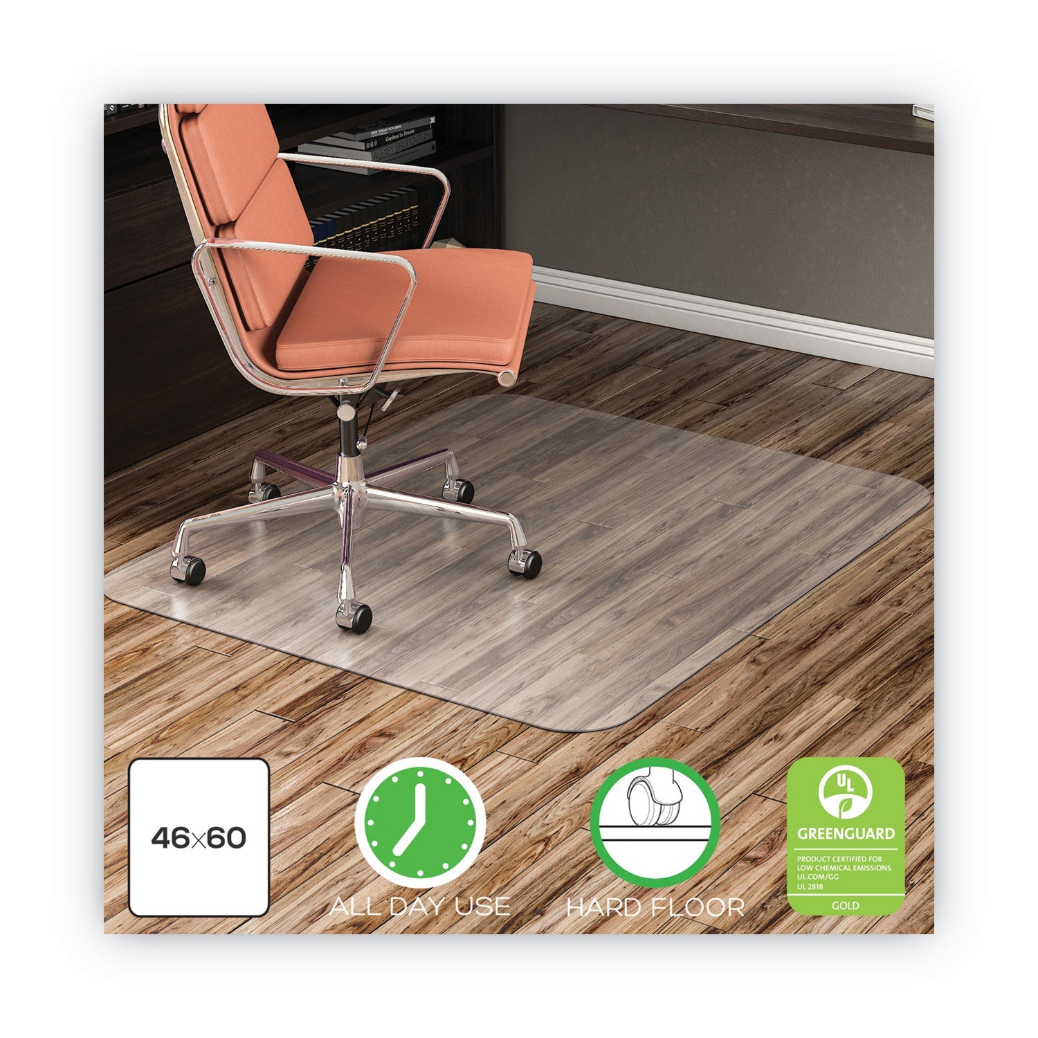 deflecto® EconoMat All Day Use Chair Mat for Hard Floors, Rolled Packed, 46 x 60, Clear