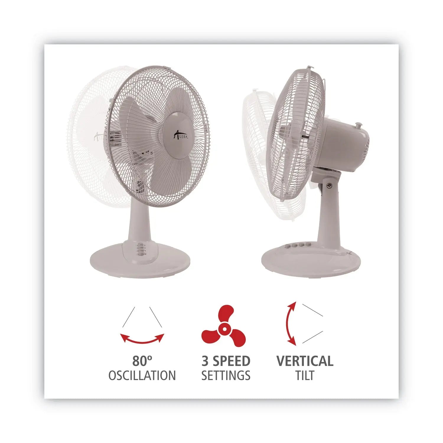 Alera® 12" 3-Speed Oscillating Desk Fan, Plastic, White