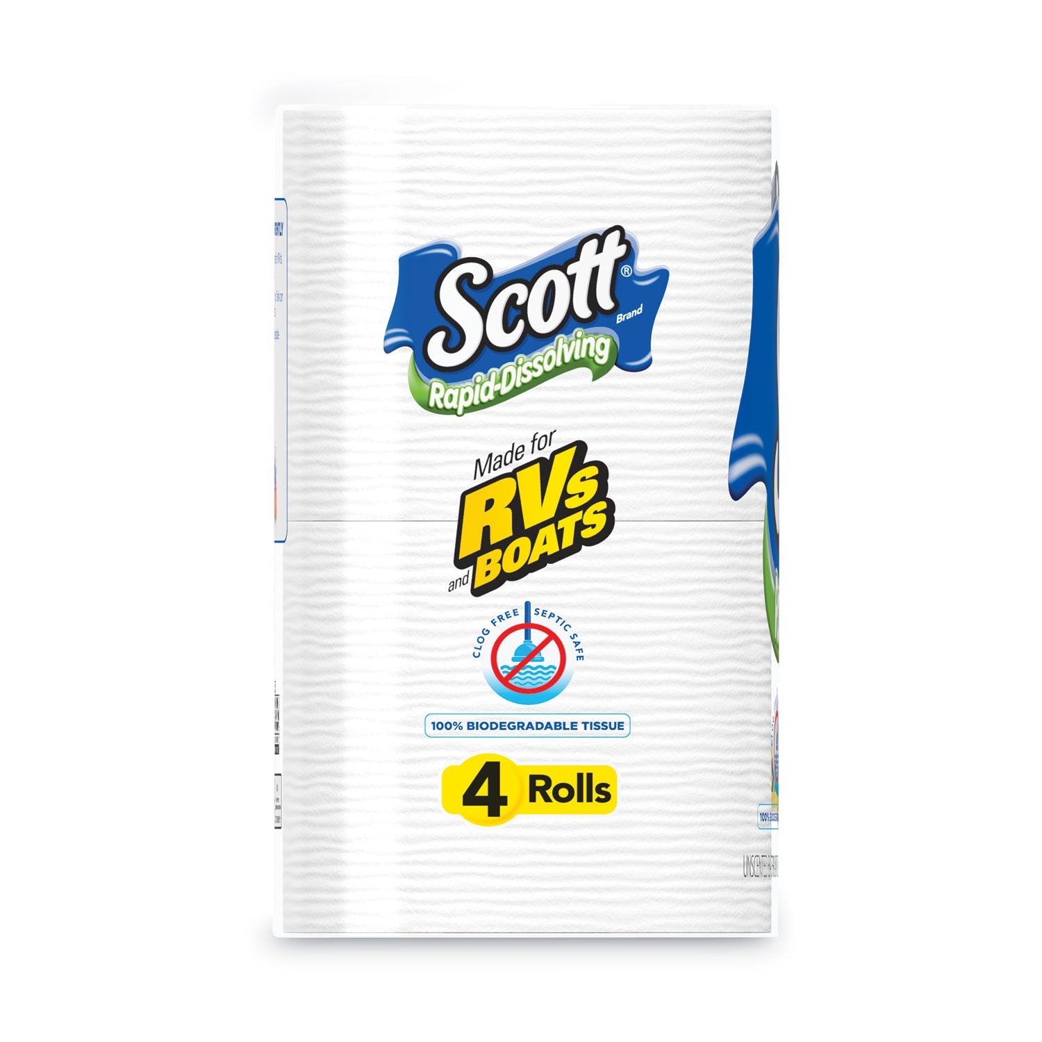 Scott® Rapid-Dissolving Toilet Paper, Bath Tissue, Septic Safe, 1-Ply, White, 231 Sheets/roll, 4/rolls/pack, 12 Packs/carton