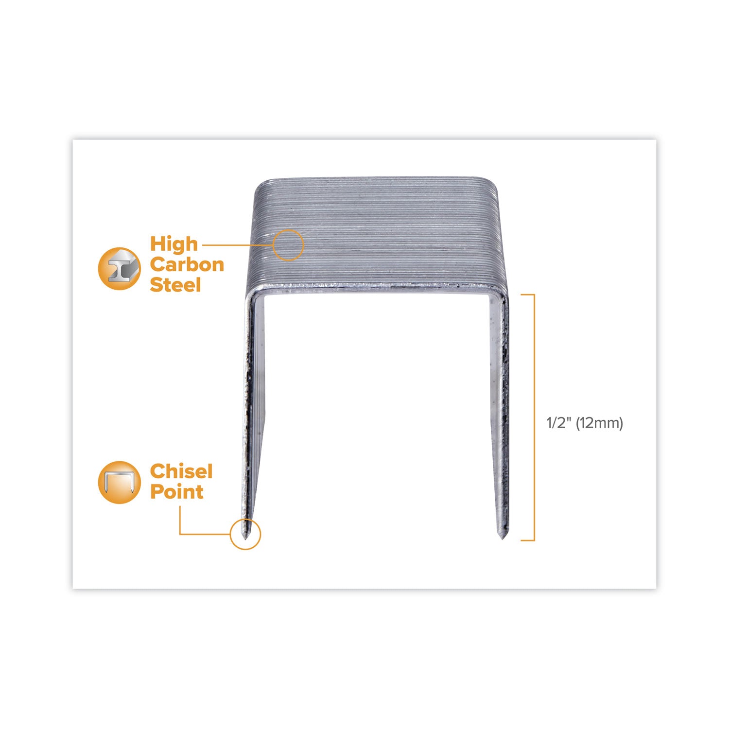 Bostitch® Heavy-Duty Premium Staples, 0.5" Leg, 0.5" Crown, Steel, 1,000/box