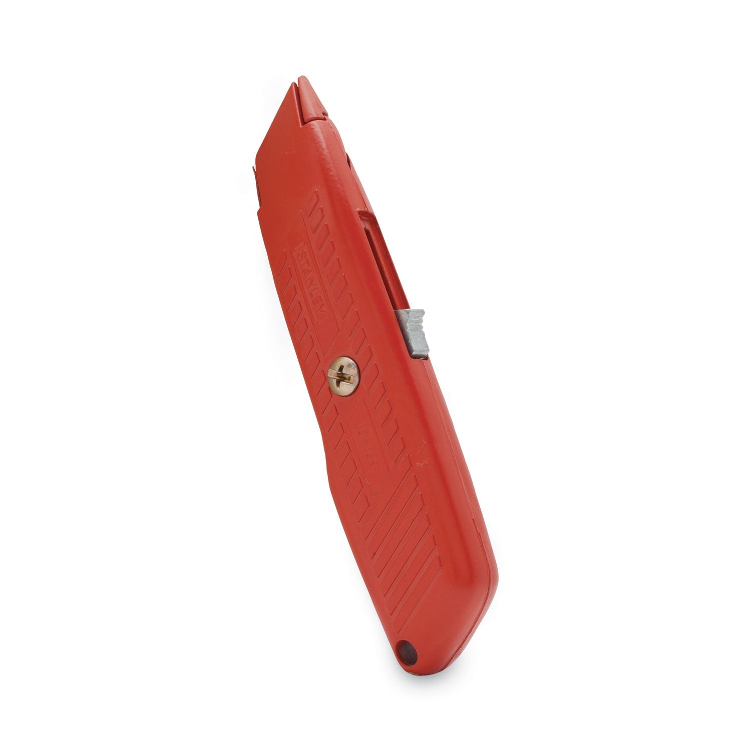 Stanley® Interlock Safety Utility Knife with Self-Retracting Round Point Blade, 5.63" Metal Handle, Red Orange
