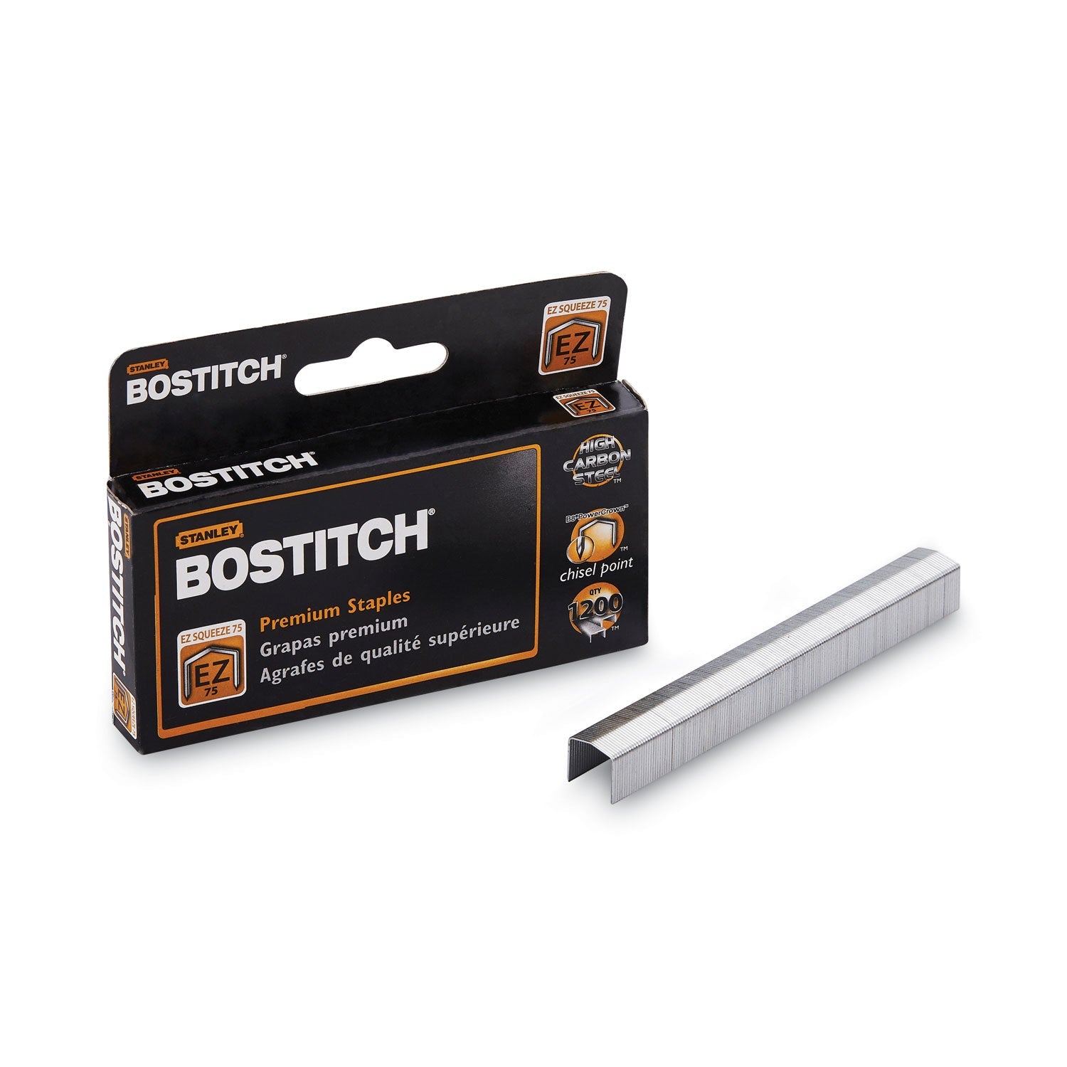 Bostitch® Ez Squeeze B8 Powercrown Premium Staples, 0.38" Leg, 0.5" Crown, Steel, 1,200/box