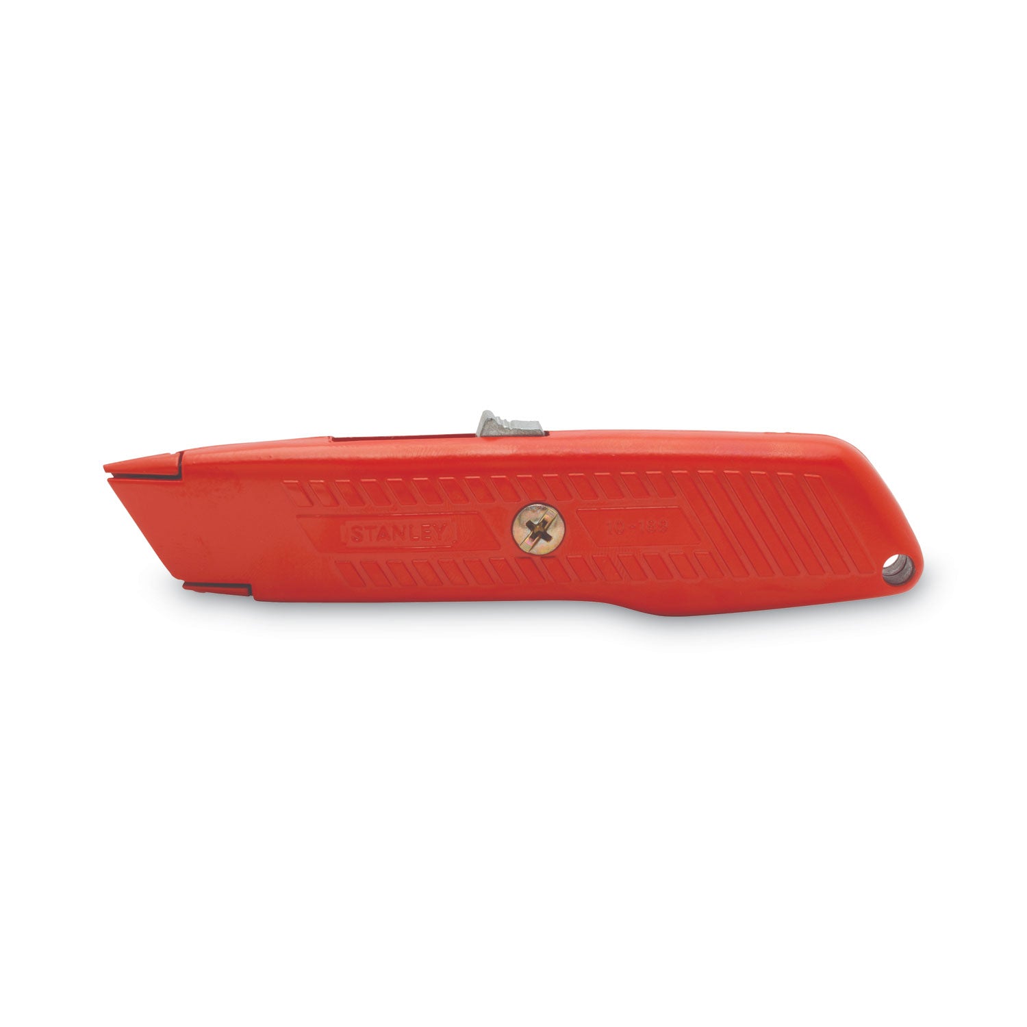 Stanley® Interlock Safety Utility Knife with Self-Retracting Round Point Blade, 5.63" Metal Handle, Red Orange