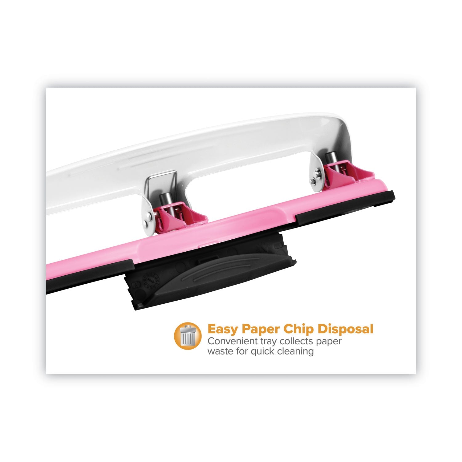 Bostitch® 12-Sheet EZ Squeeze InCourage Three-Hole Punch, Breast Cancer Awareness, 9/32" Holes, Pink