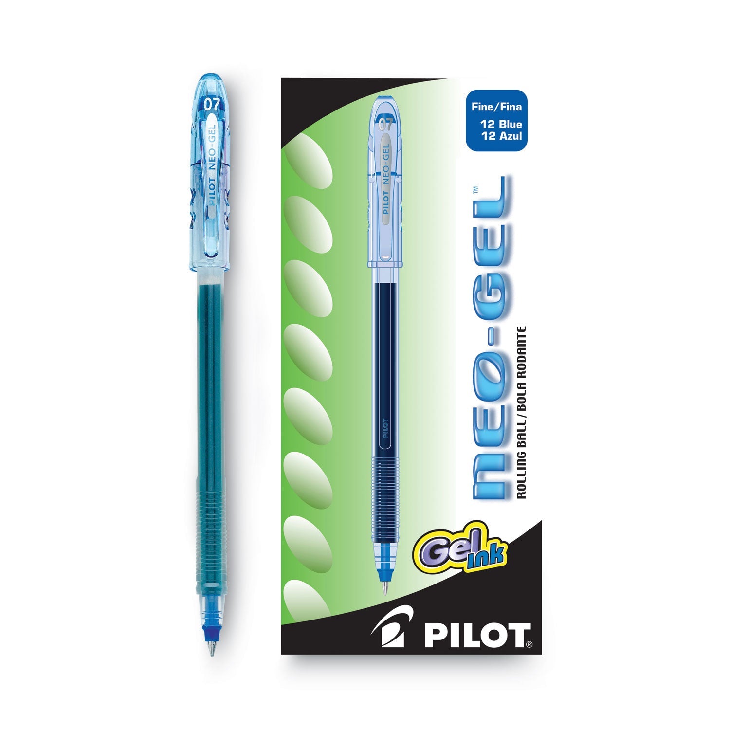 Pilot® Neo-Gel Gel Pen, Stick, Fine 0.7 mm, Blue Ink, Translucent Blue Barrel, Dozen
