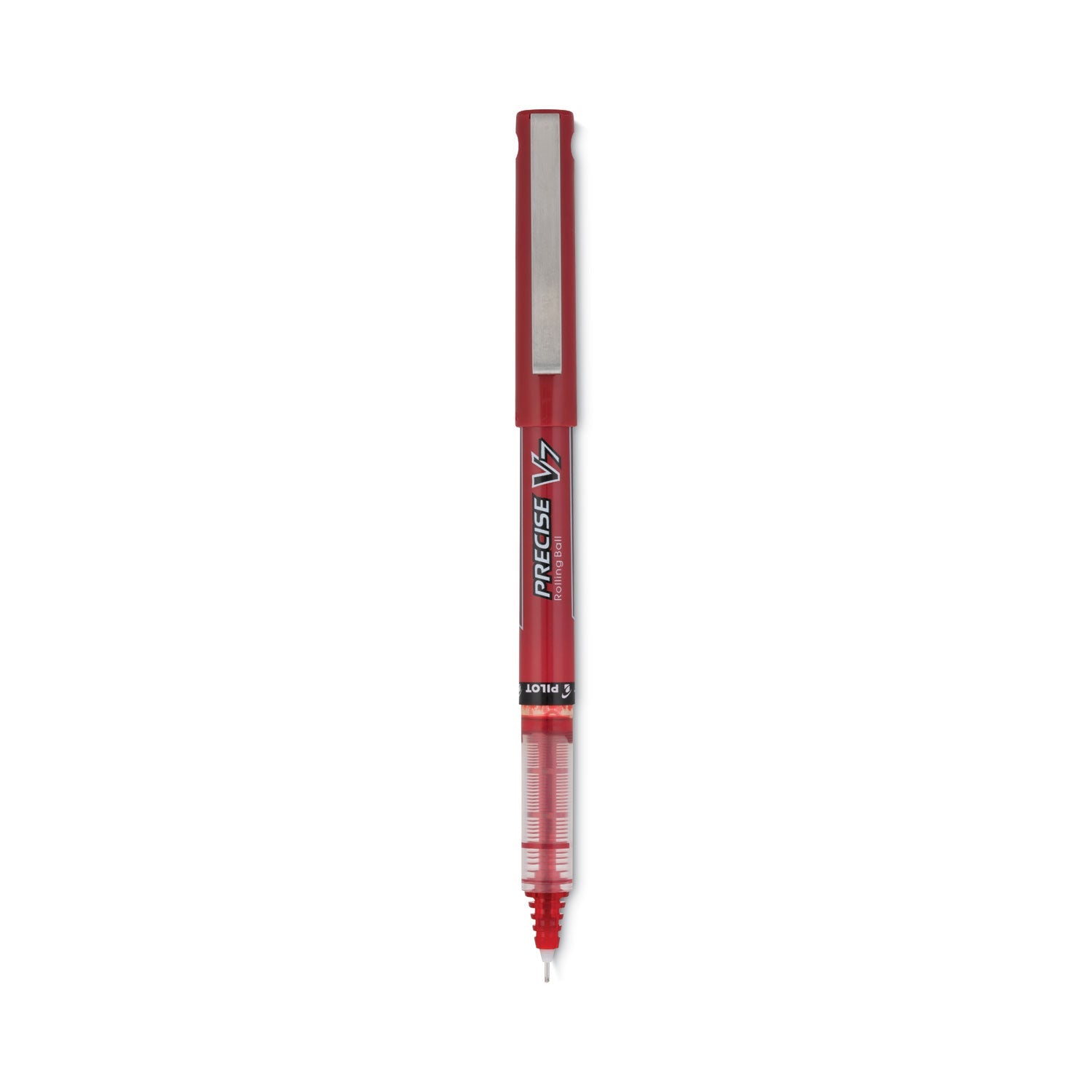 Pilot® Precise V7 Rollerball Pen, Stick, Fine 0.7 mm, Red Ink, Red/Clear Barrel, Dozen