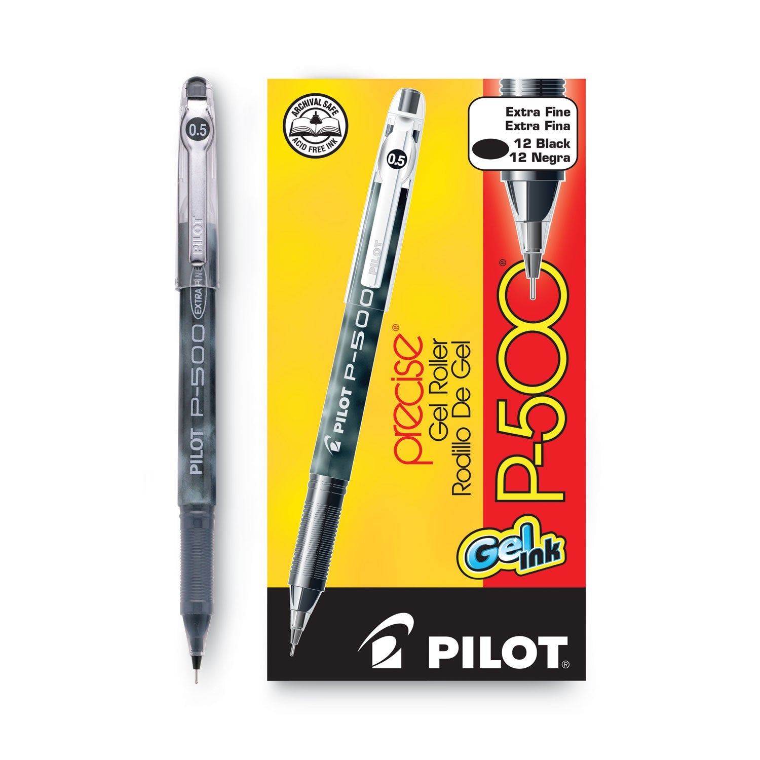 Pilot® Precise P-500 Gel Pen, Stick, Extra-Fine 0.5 Mm, Black Ink, Black Barrel, Dozen