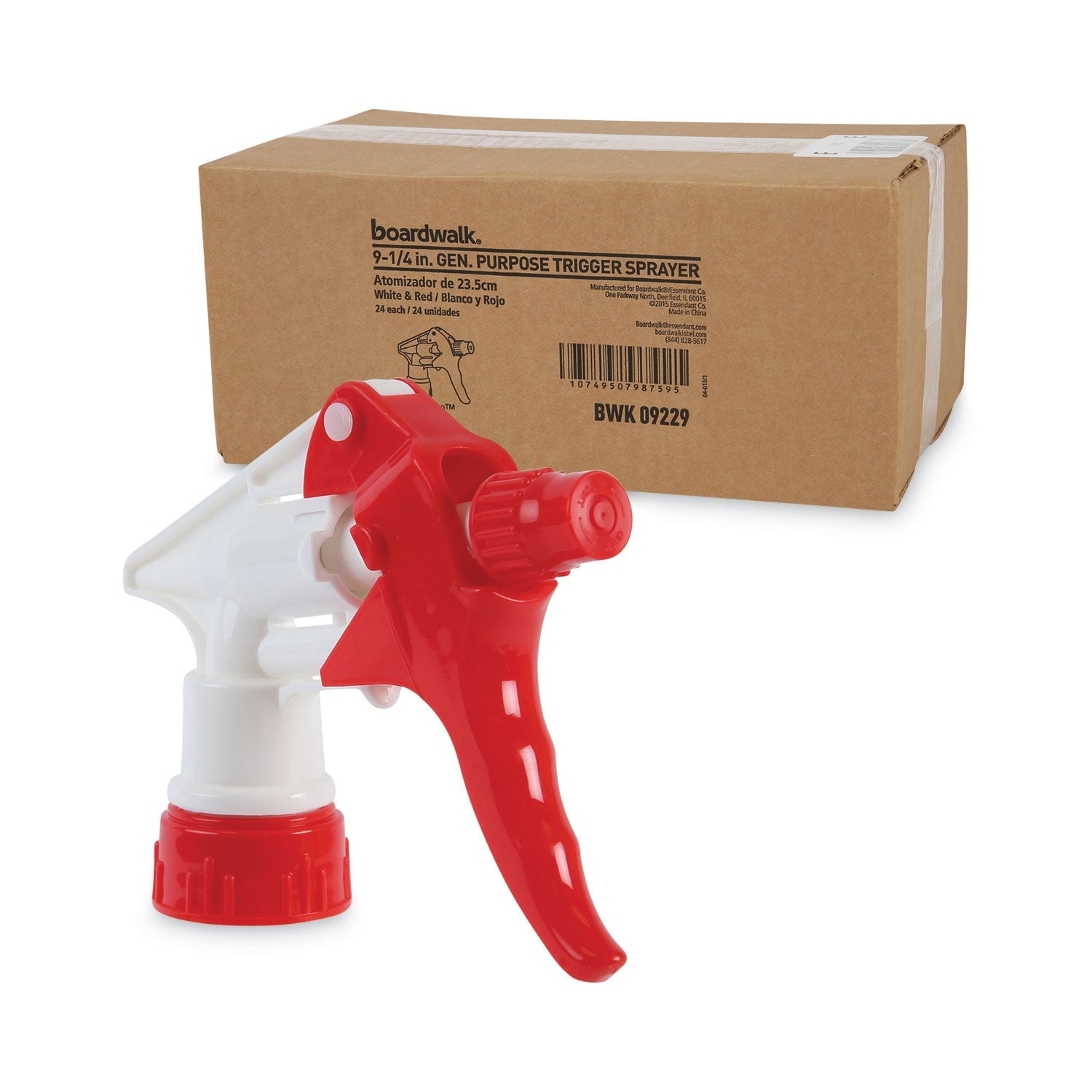 Boardwalk® General Purpose Trigger Sprayer, 9.25" Tube, Fits 32 oz Bottles, Red/White, 24/Carton