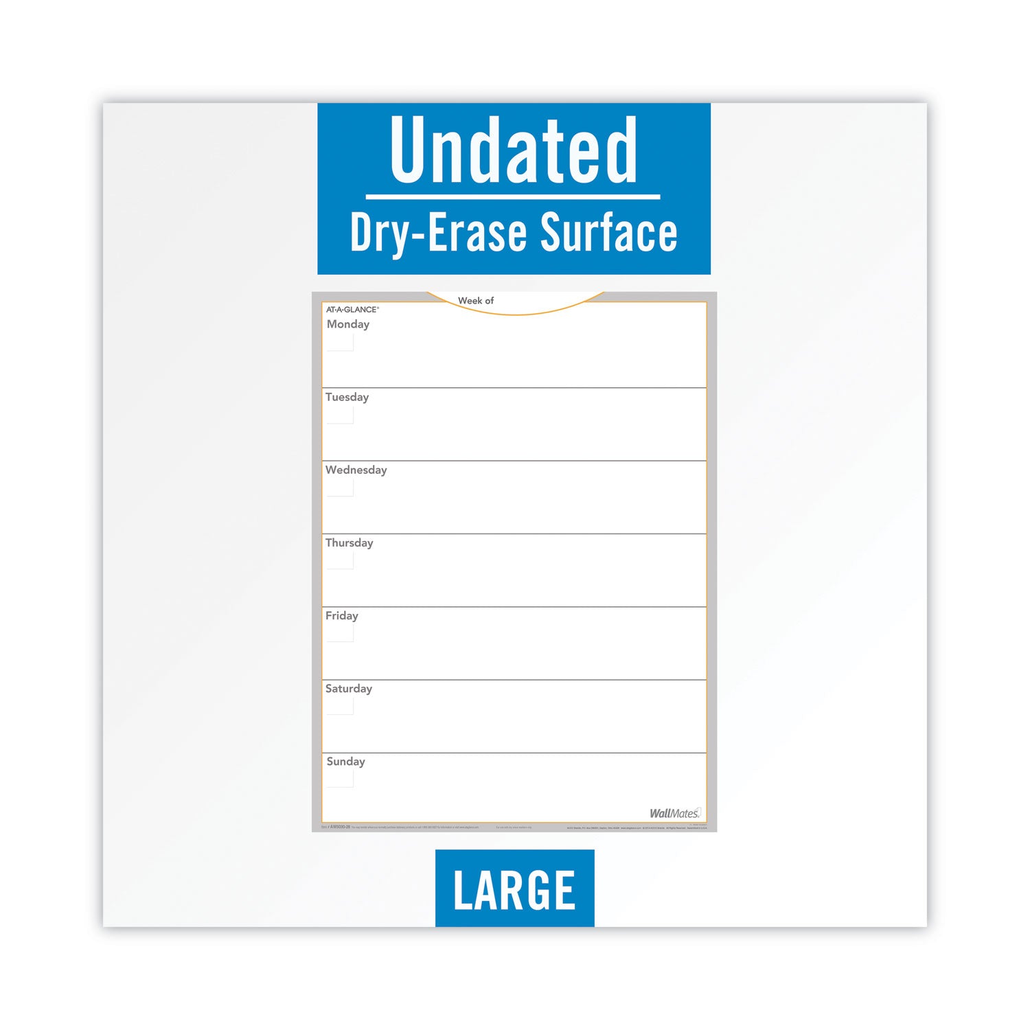 AT-A-GLANCE® Wallmates Self-Adhesive Dry Erase Weekly Planning Surfaces, 18 X 24, White/gray/orange Sheets, Undated