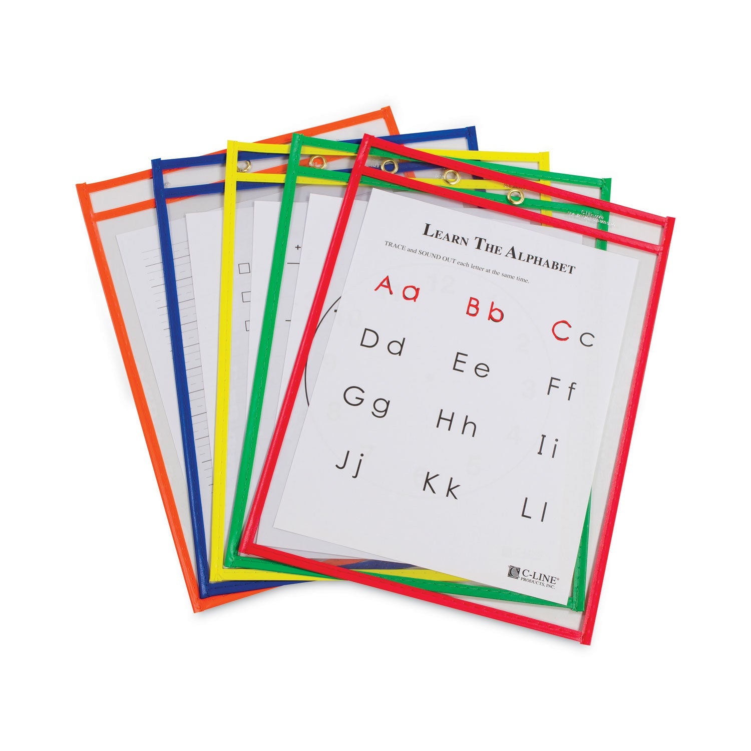 C-Line® Reusable Dry Erase Pockets, 9 X 12, Assorted Primary Colors, 10/pack