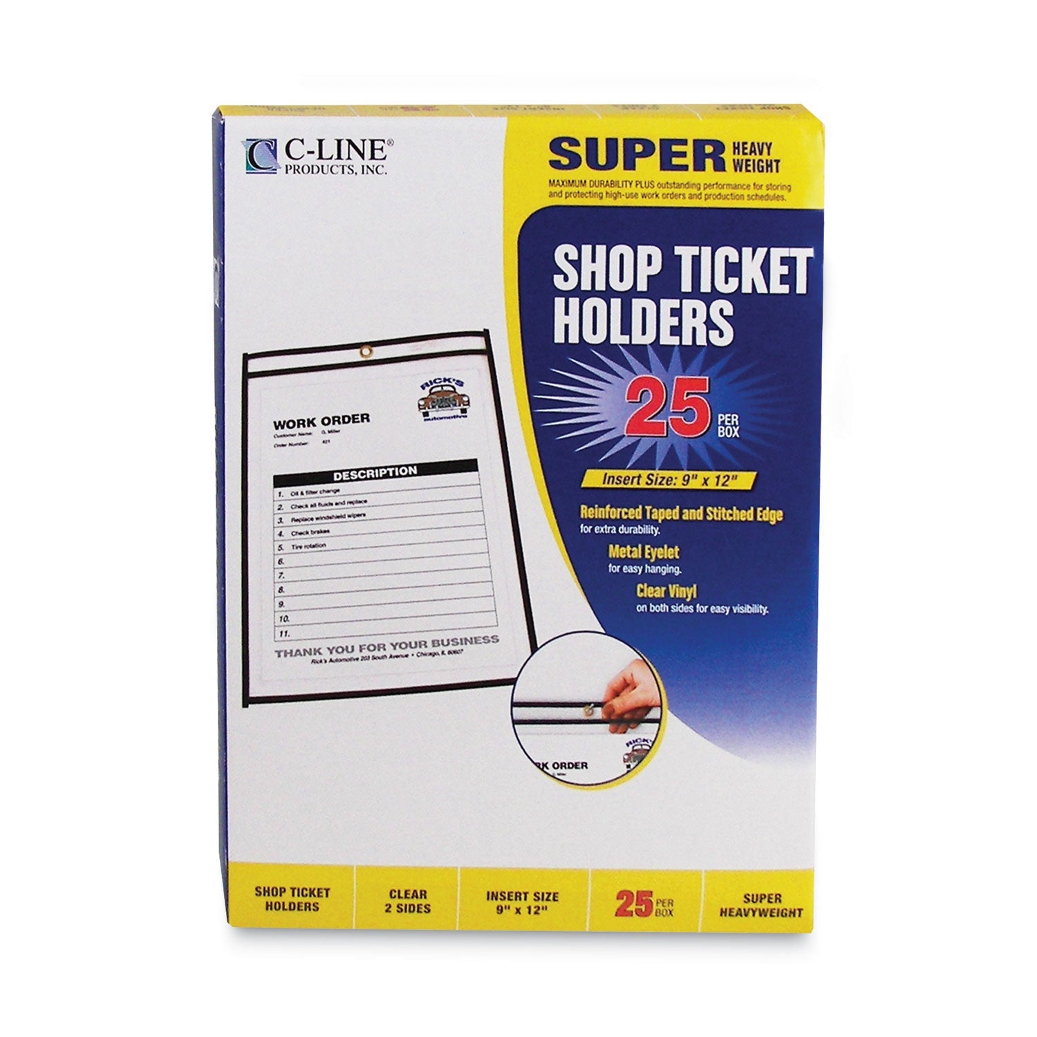 C-Line® Shop Ticket Holders, Stitched, Both Sides Clear, 75 Sheets, 9 X 12, 25/box