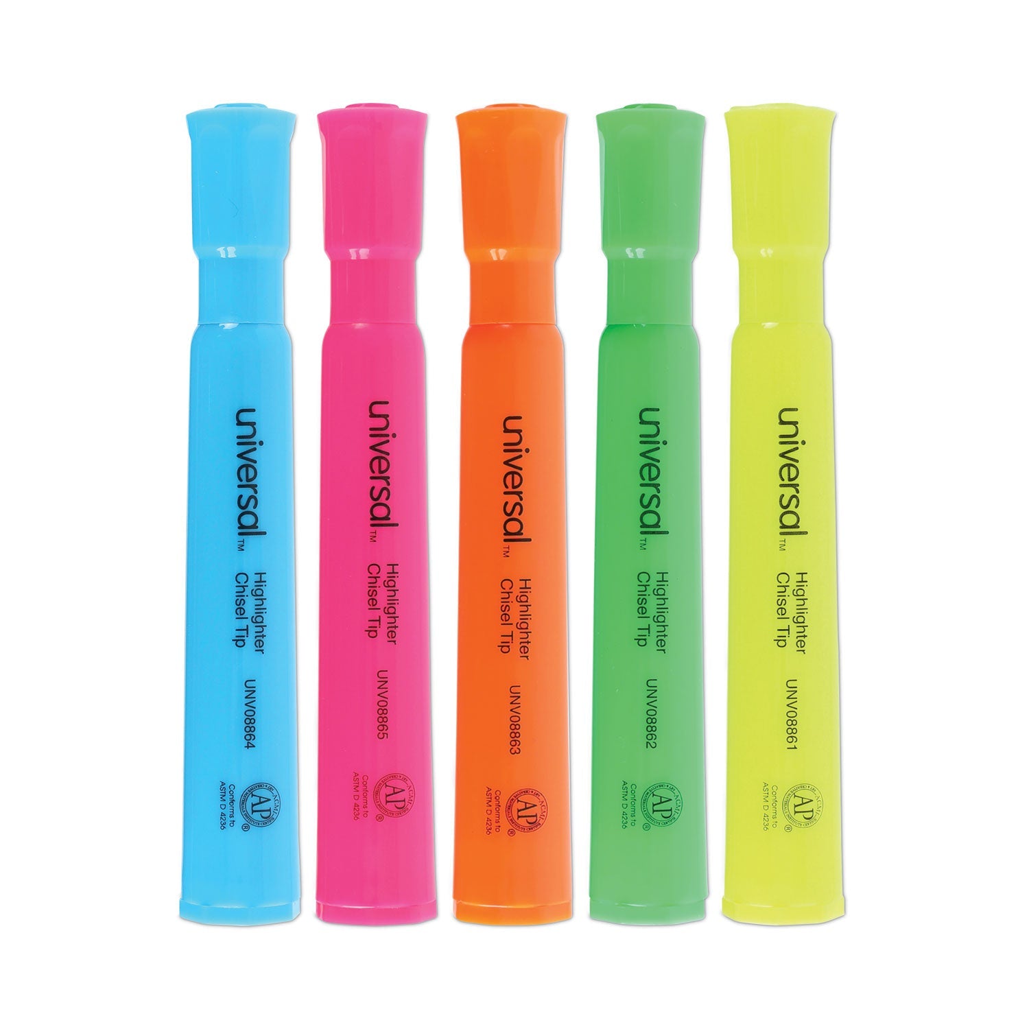 Universal™ Desk Highlighters, Assorted Ink Colors, Chisel Tip, Assorted Barrel Colors, 5/set