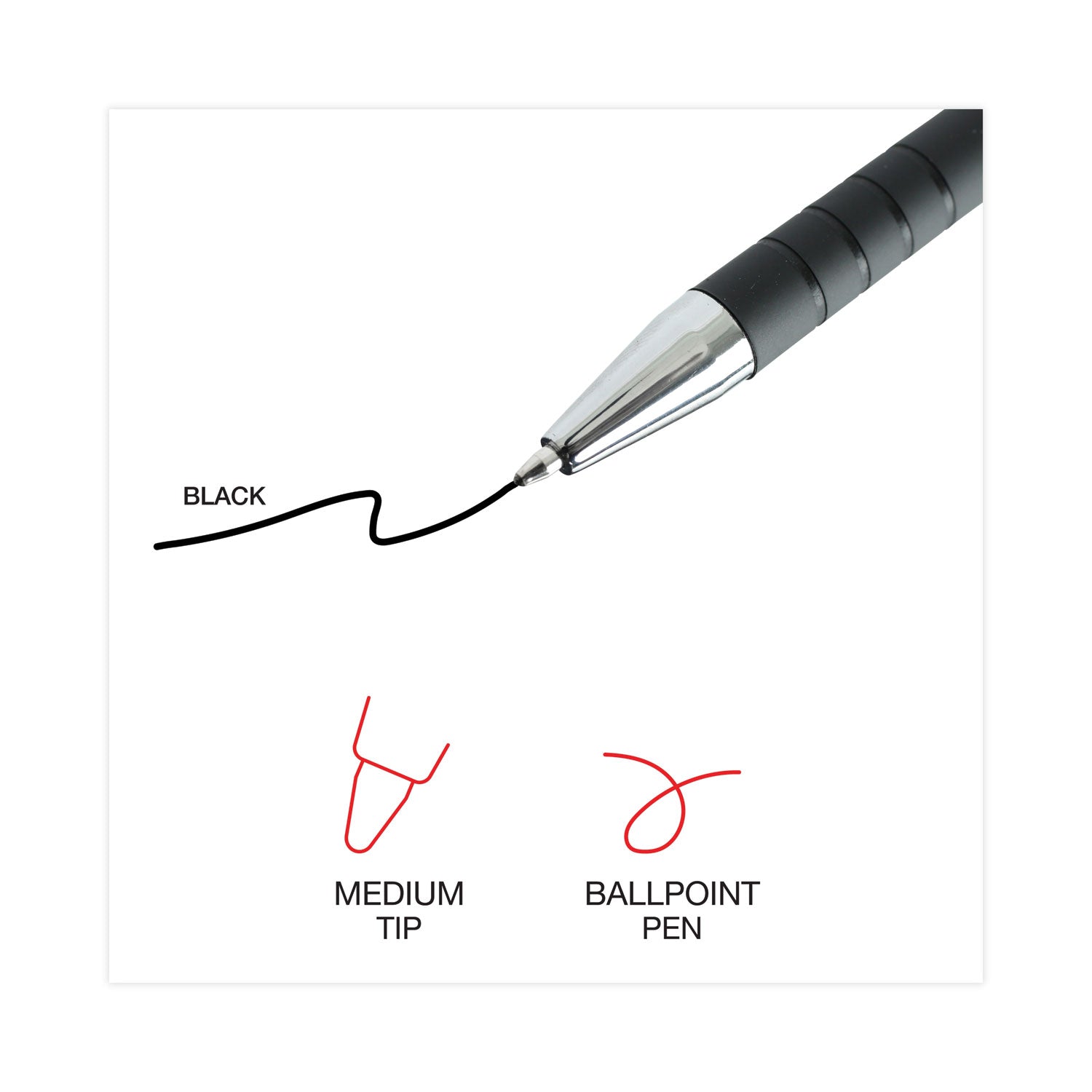 Universal™ Ballpoint Pen, Retractable, Medium 1 Mm, Black Ink, Black Barrel, Dozen