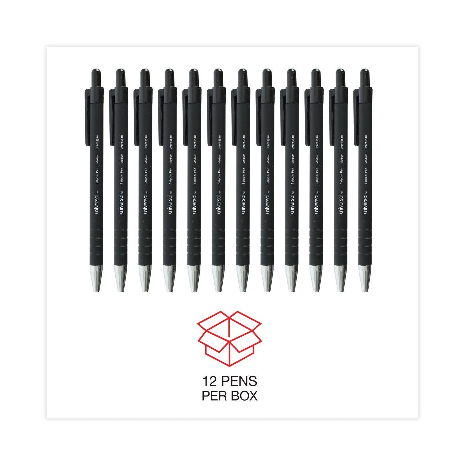 Universal™ Ballpoint Pen, Retractable, Medium 1 Mm, Black Ink, Black Barrel, Dozen