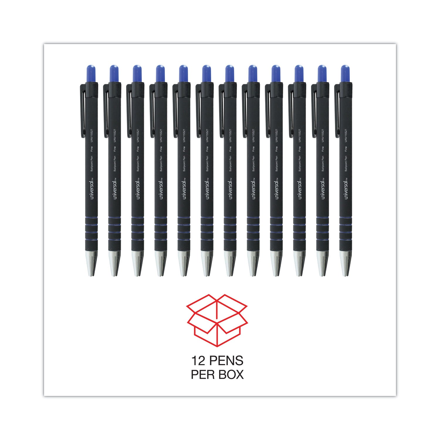 Universal™ Ballpoint Pen, Retractable, Fine 0.7 Mm, Blue Ink, Blue Barrel, Dozen