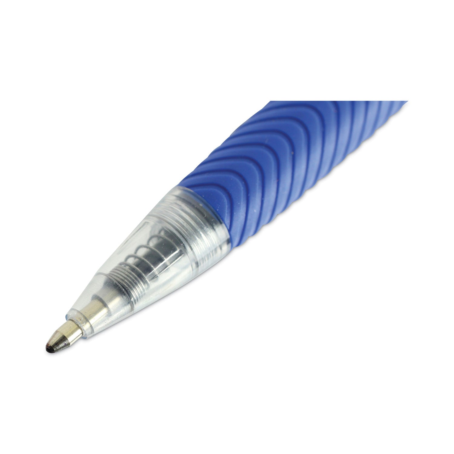 Universal™ Comfort Grip Ballpoint Pen, Retractable, Medium 1 mm, Blue Ink, Clear/Blue Barrel, Dozen