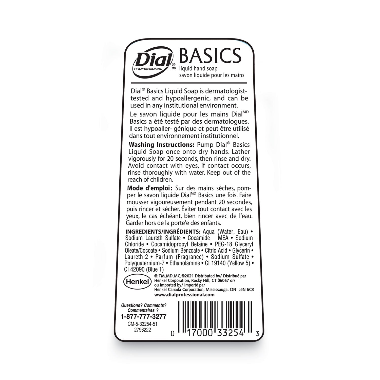 Dial® Professional Basics MP Free Liquid Hand Soap, Unscented, 7.5 oz, 12/Carton