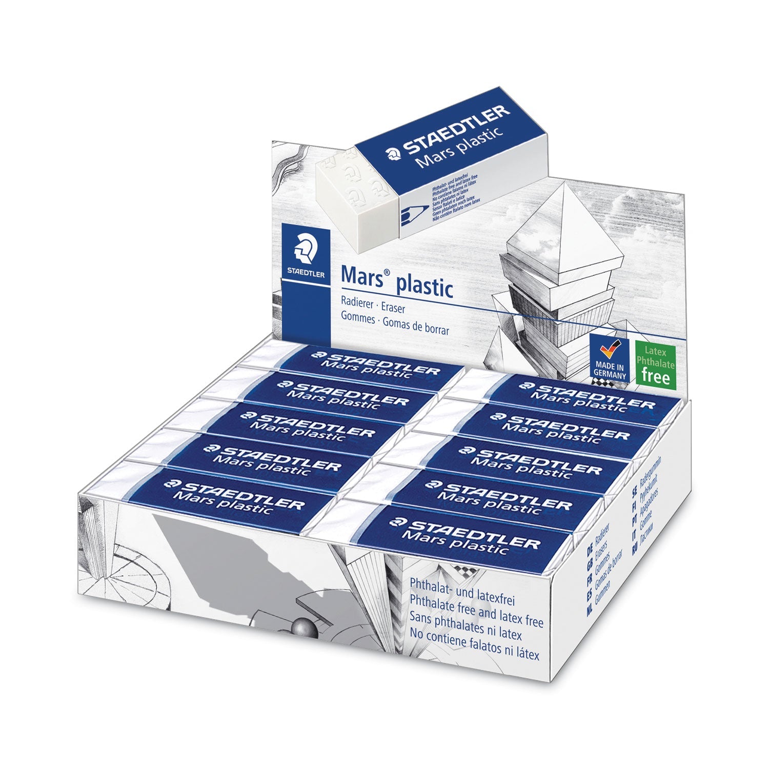 Staedtler® Mars Eraser, For Pencil/ink Marks, Rectangular Block, Large, White, 20/box