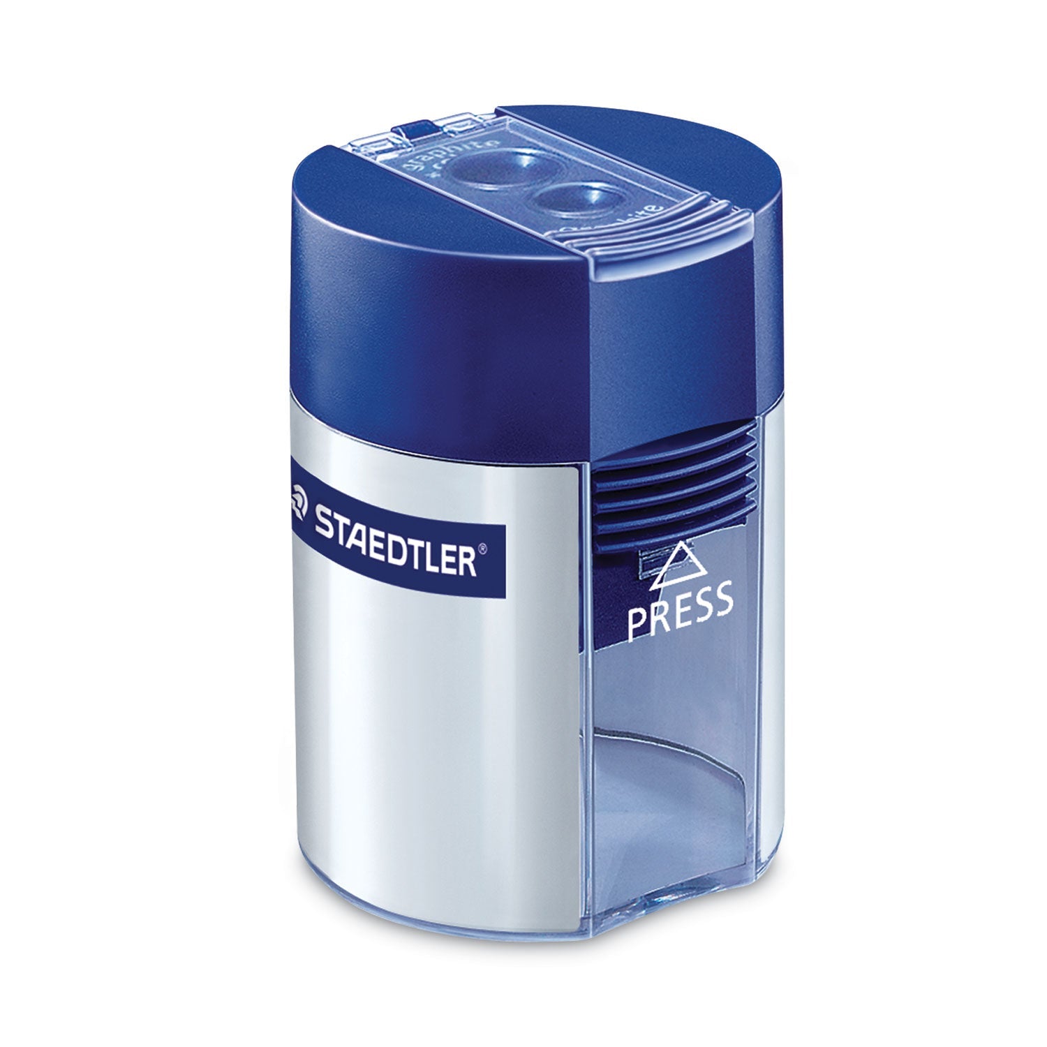 Staedtler® Cylinder Handheld Pencil Sharpener, Two-Hole, 1.63 X 2.25, Blue/silver