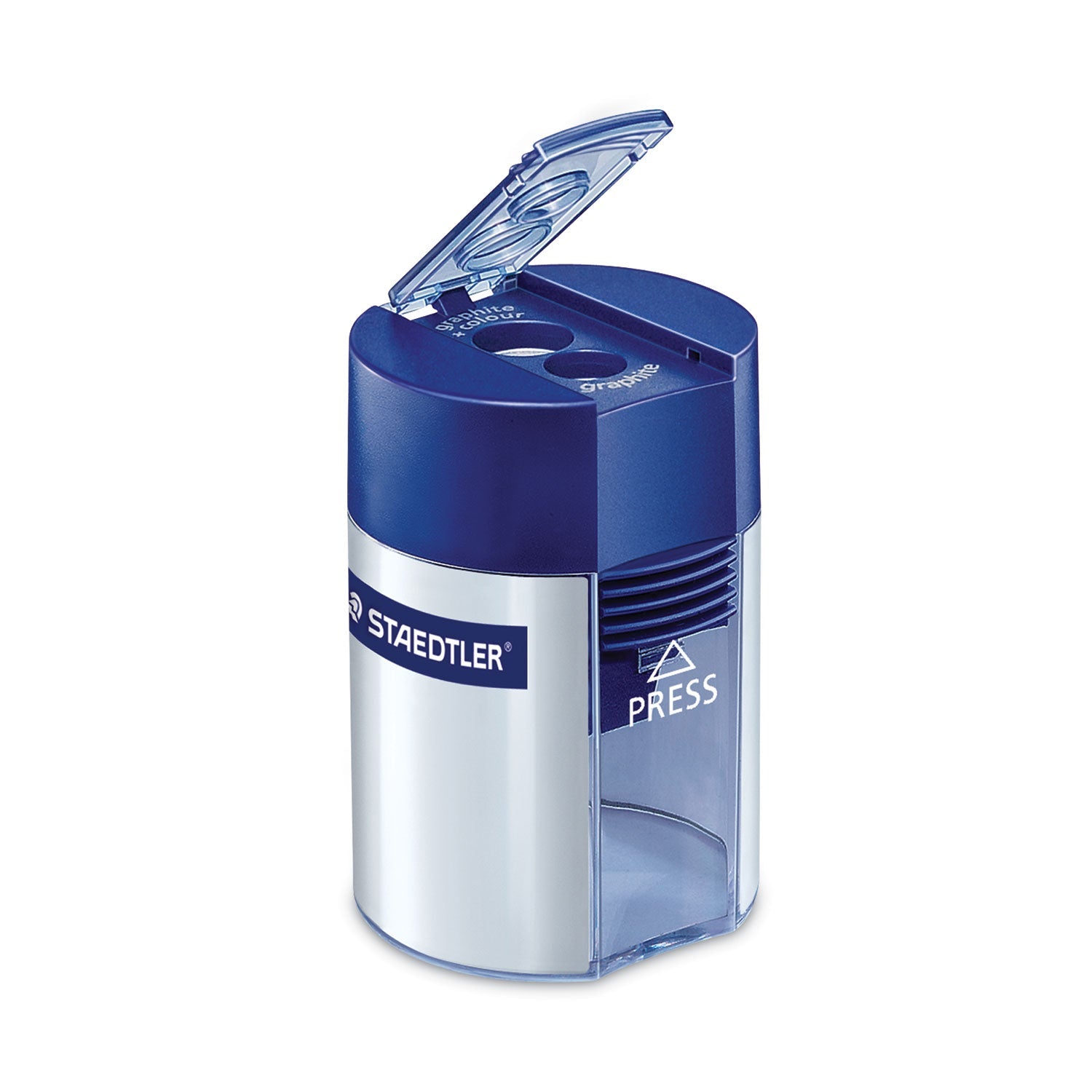 Staedtler® Cylinder Handheld Pencil Sharpener, Two-Hole, 1.63 X 2.25, Blue/silver