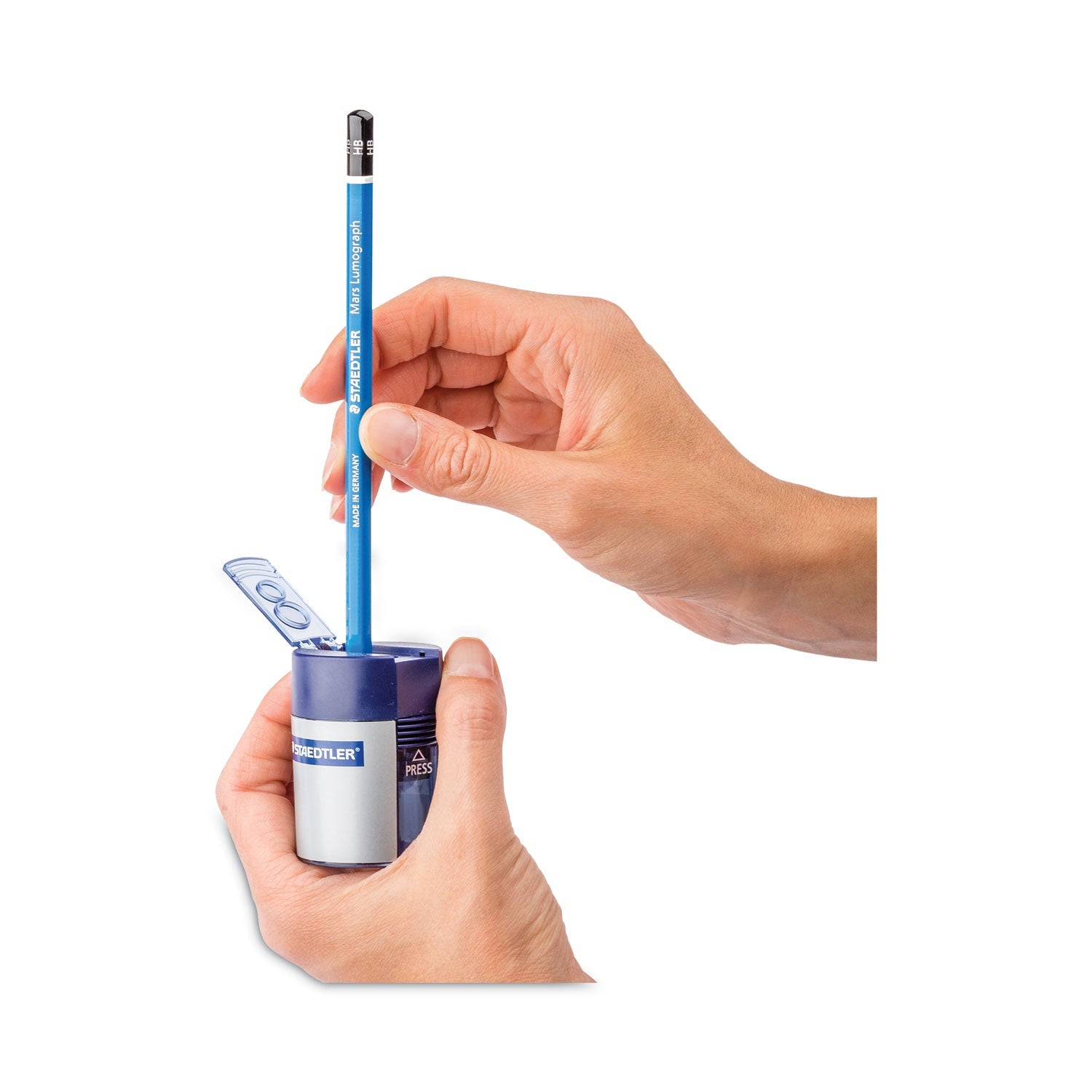 Staedtler® Cylinder Handheld Pencil Sharpener, Two-Hole, 1.63 X 2.25, Blue/silver