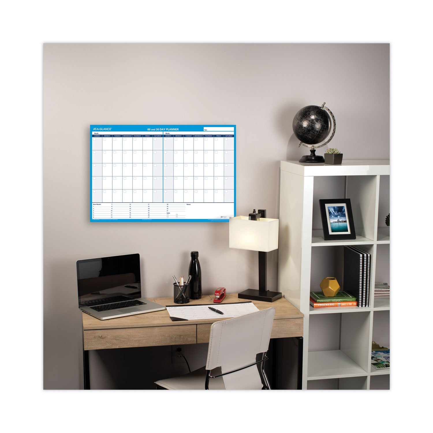 AT-A-GLANCE® 30/60-Day Undated Horizontal Erasable Wall Planner, 36 X 24, White/blue Sheets, Undated
