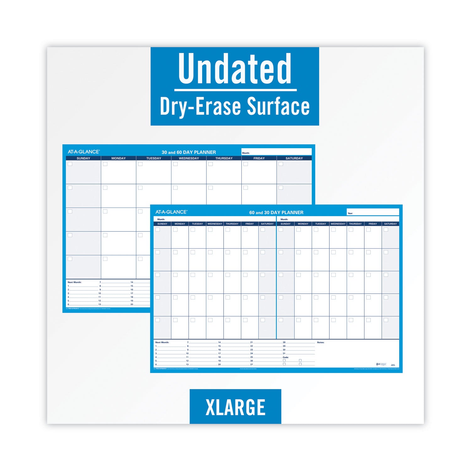 AT-A-GLANCE® 30/60-Day Undated Horizontal Erasable Wall Planner, 36 X 24, White/blue Sheets, Undated