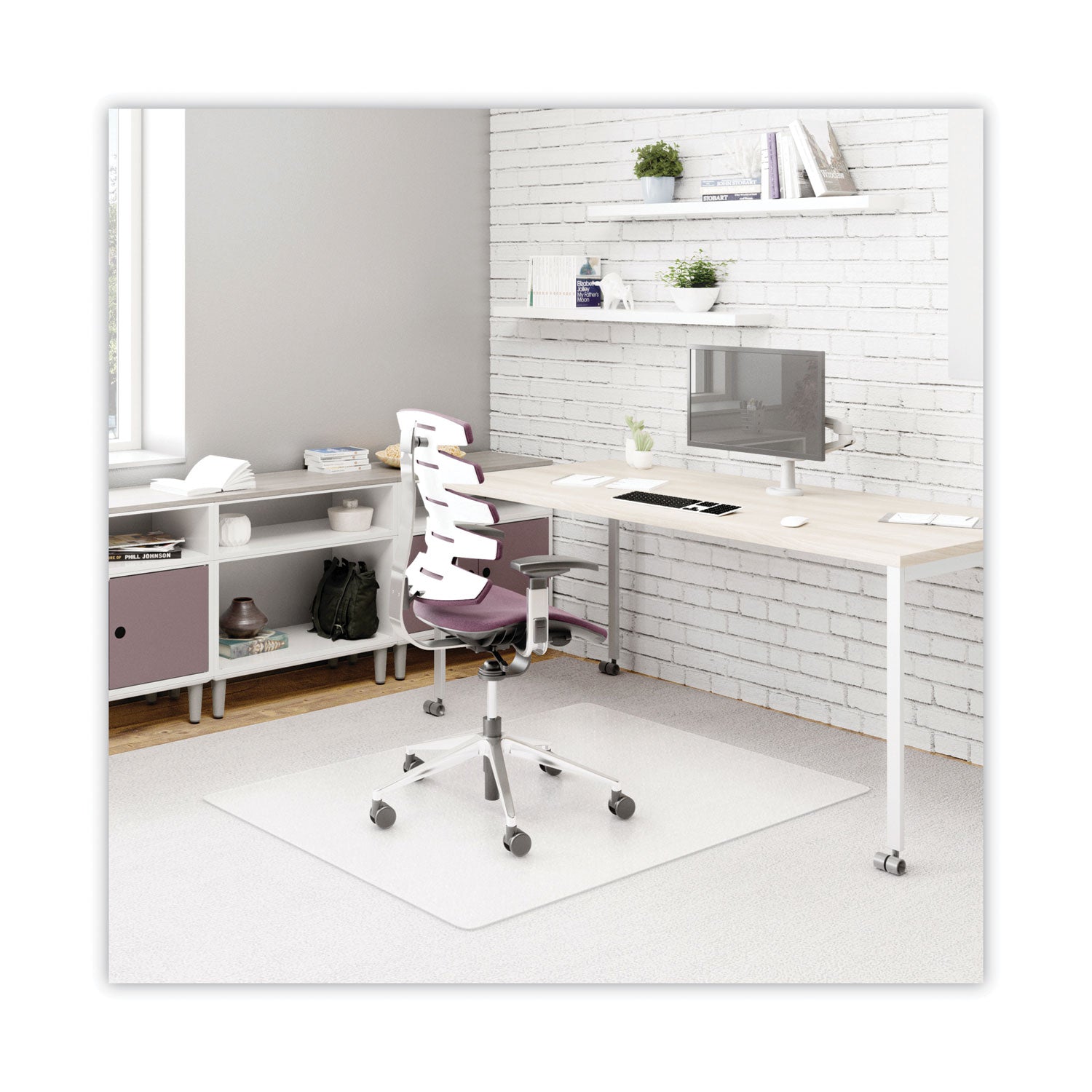 deflecto® Duramat Moderate Use Chair Mat, Low Pile Carpet, Flat, 45 X 53, Rectangle, Clear