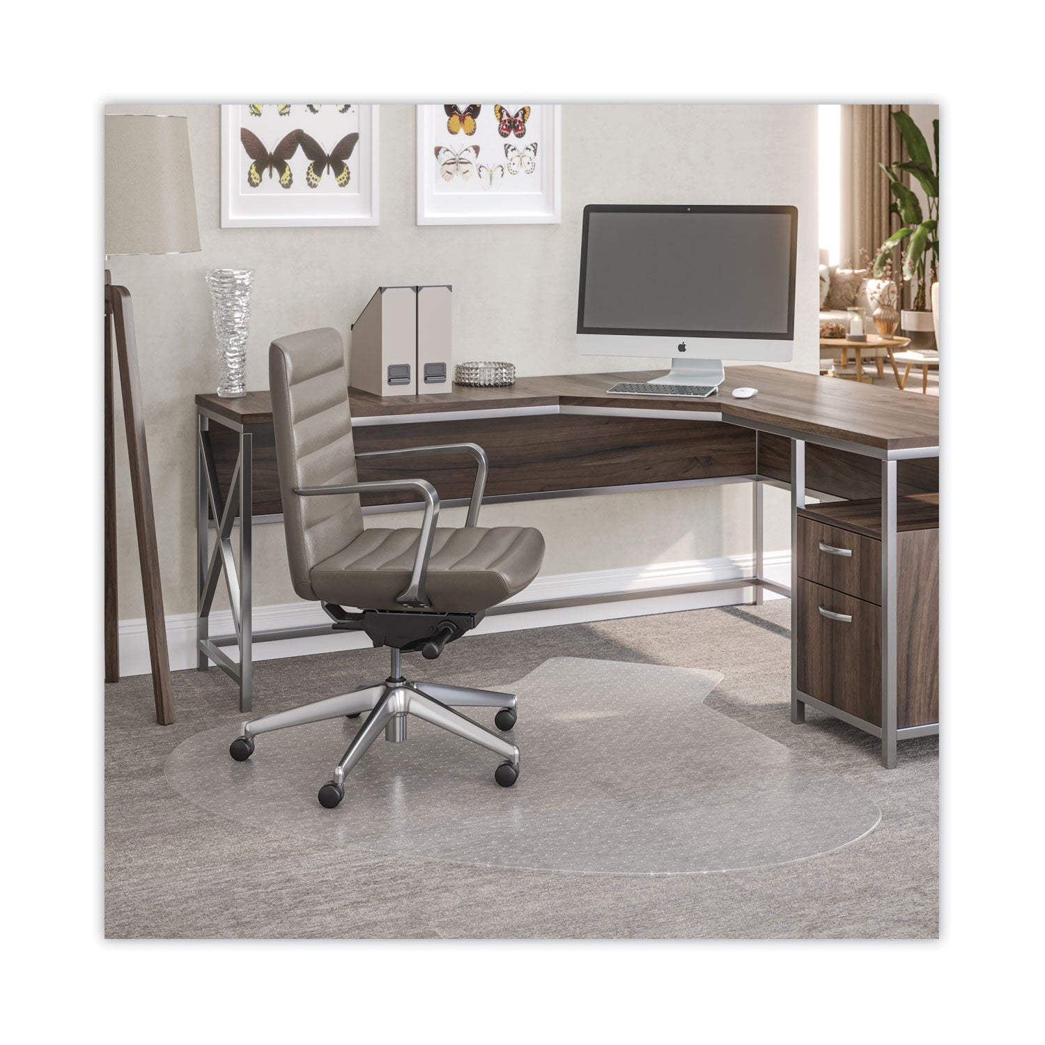 deflecto® Supermat Frequent Use Chair Mat, Medium Pile Carpet, 60 X 66, L-Shape, Clear