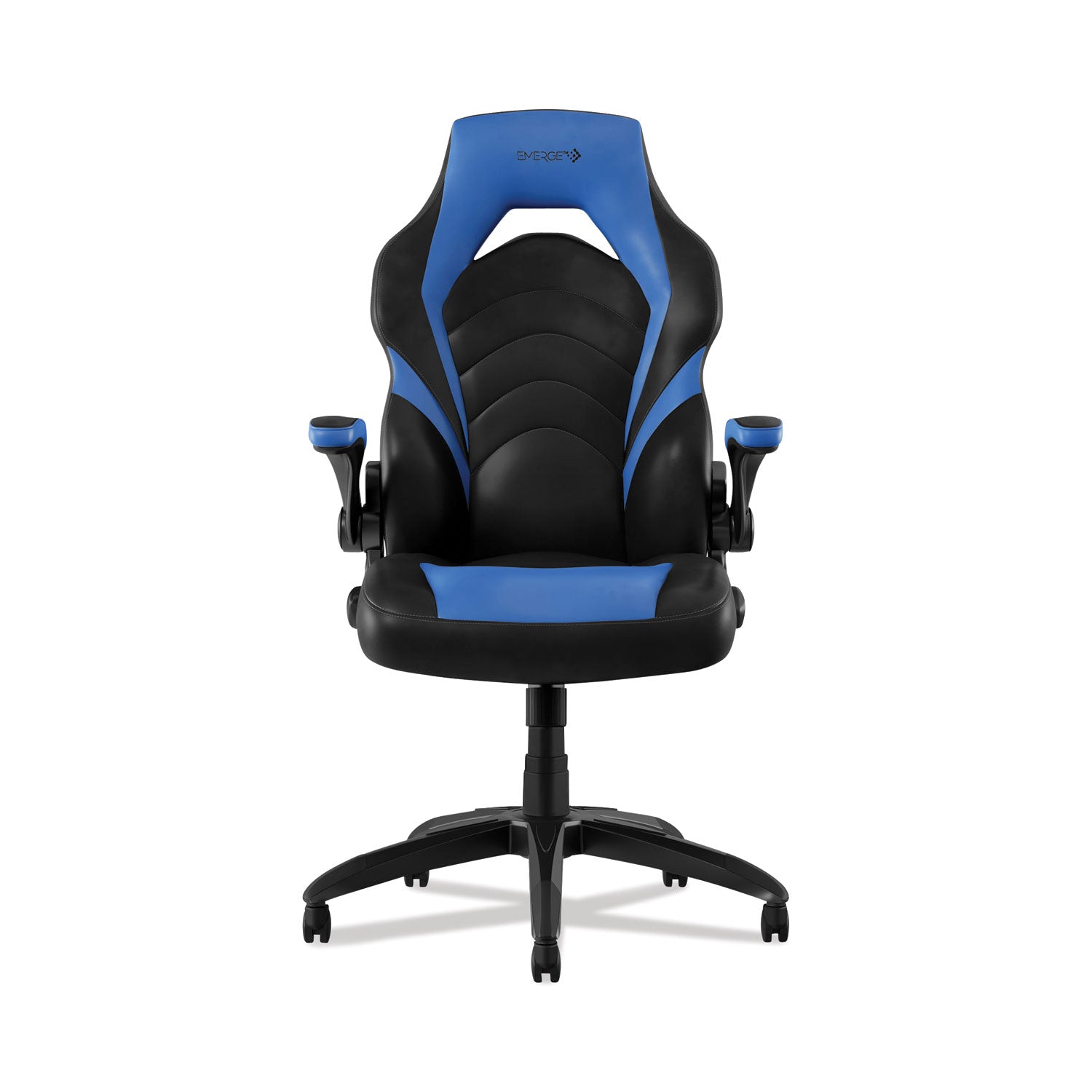 Emerge™ Vortex Bonded Leather Gaming Chair, Supports Up to 301 lbs, 17.9" to 21.6" Seat Height, Blue/Black, Black Base