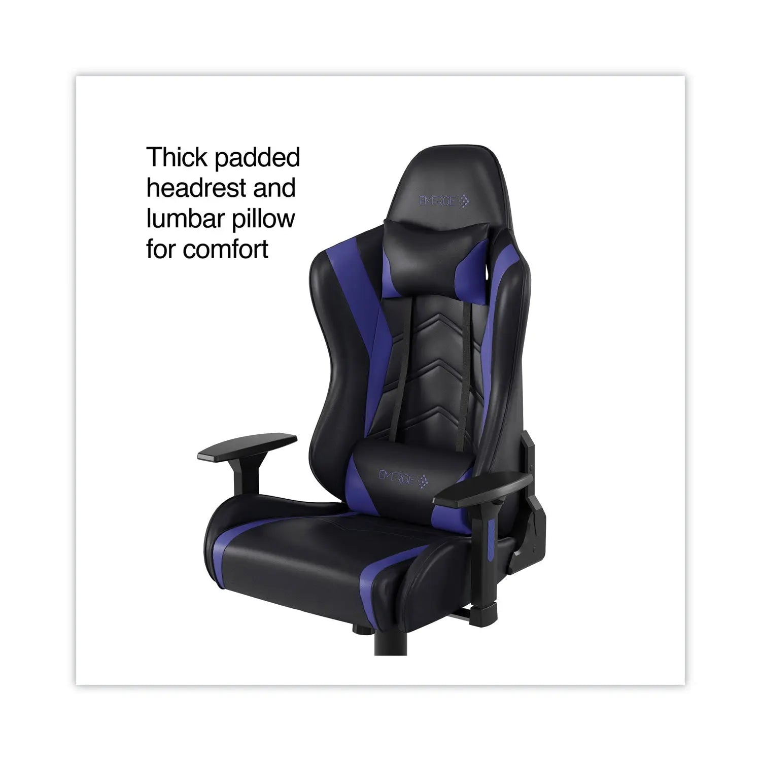 Emerge™ Vartan Bonded Leather Gaming Chair, Supports Up to 275 lbs, Blue/Black Seat, Blue/Black Back, Black Base