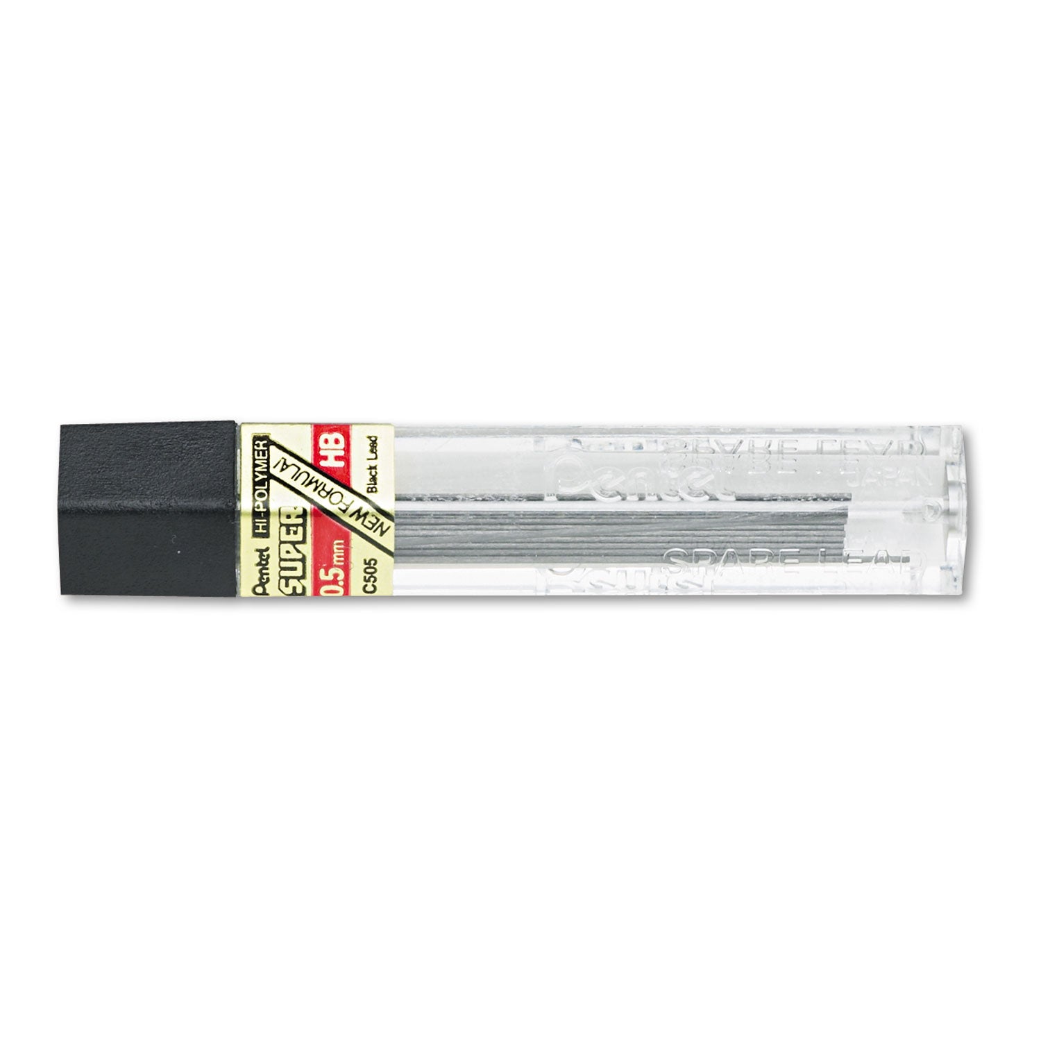 Pentel® Super Hi-Polymer Lead Refills, 0.5 Mm, Hb, Black, 12/tube