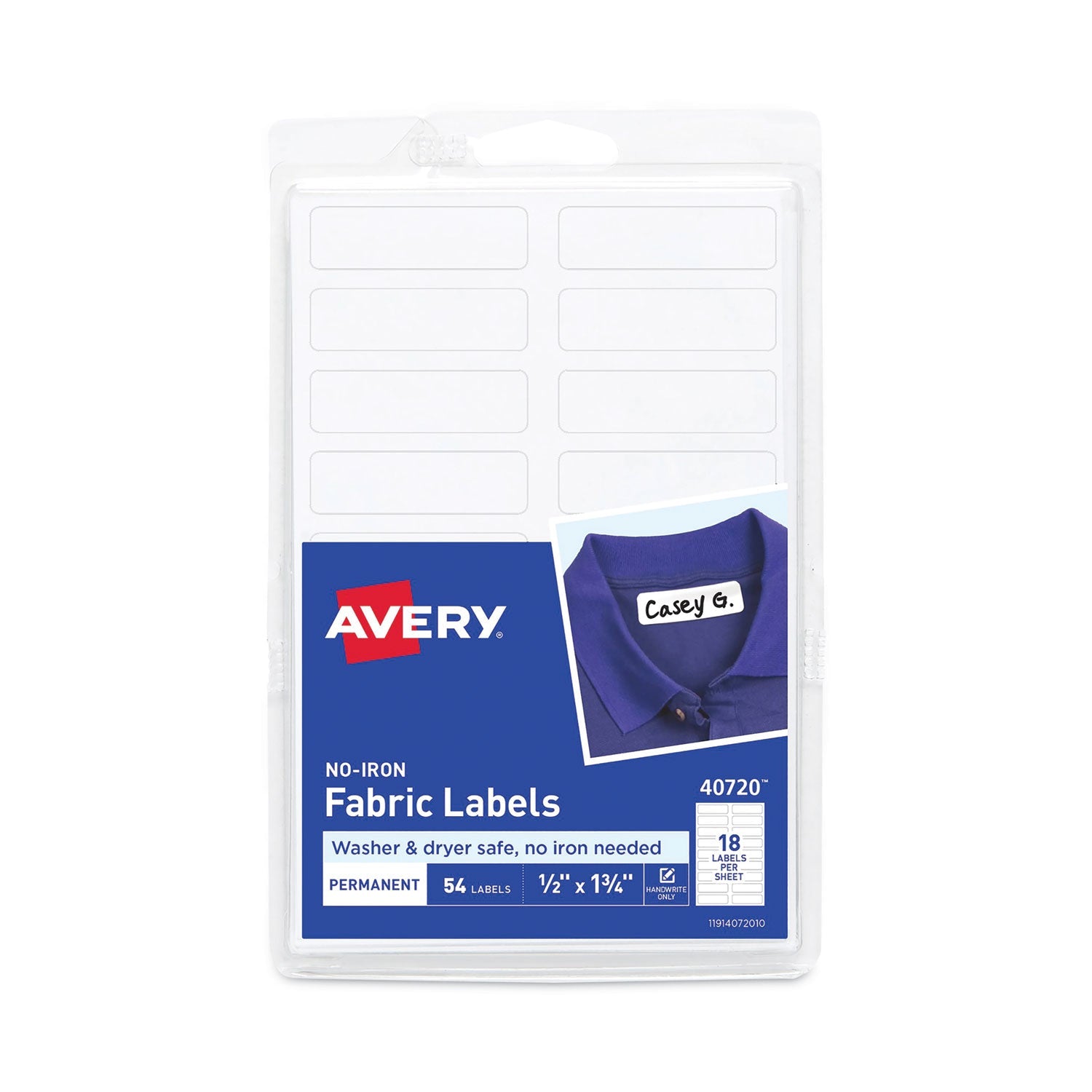 No-Iron Fabric Labels | White | 54/Pack
