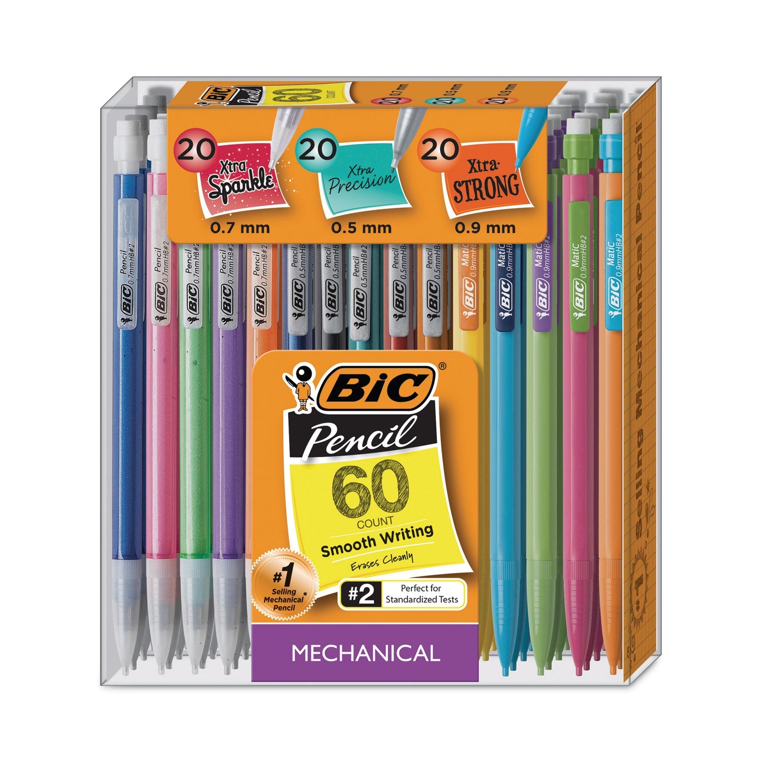 BIC® Mechanical Pencil Variety Pack, Assorted Graphite Diameters, HB (#2), Black Lead, Assorted Barrel Colors, 60/Pack