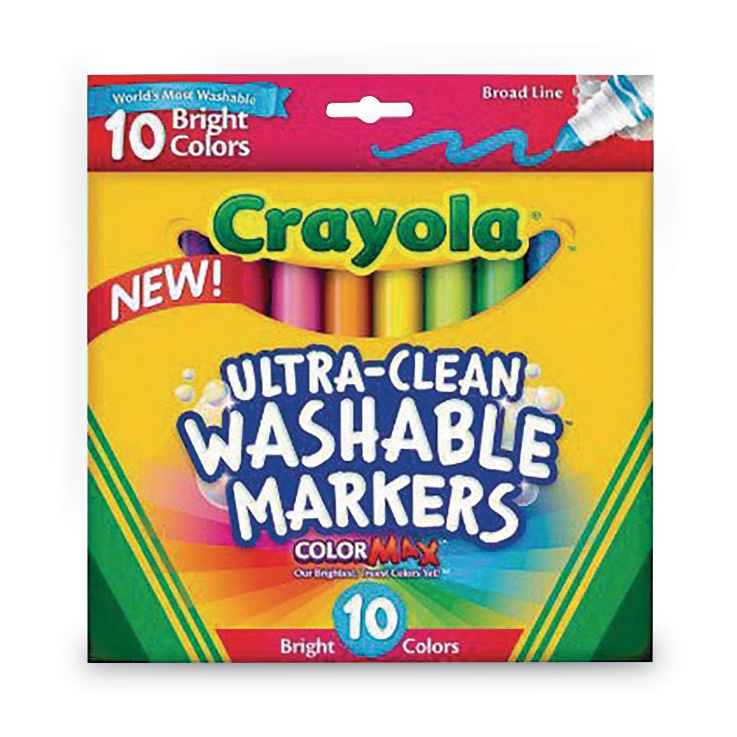 Crayola® Ultra-Clean Washable Markers, Broad Bullet Tip, Assorted Bright Colors, 10/Pack