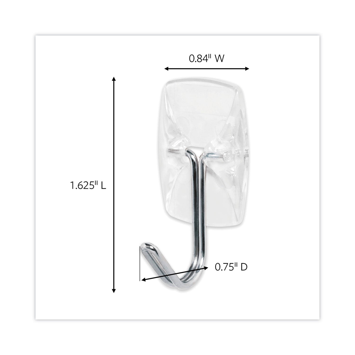 Command™ Small Wire Hooks, Small, Plastic/Metal, Clear, 0.5 lb Capacity, Clear, 15 Hooks and 20 Strips/Pack