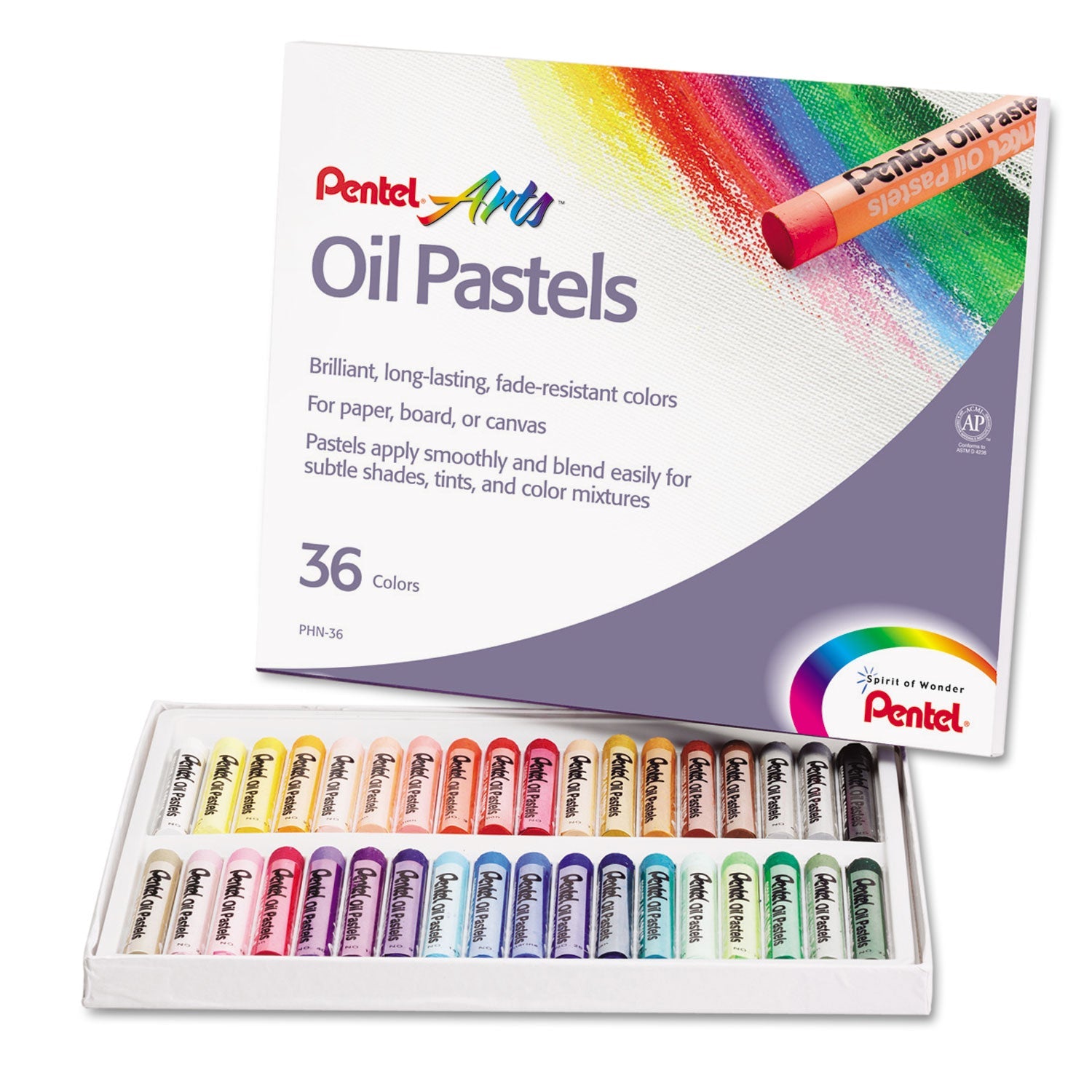Pentel® Oil Pastel Set With Carrying Case, 36 Assorted Colors, 0.38 Dia X 2.38", 36/pack