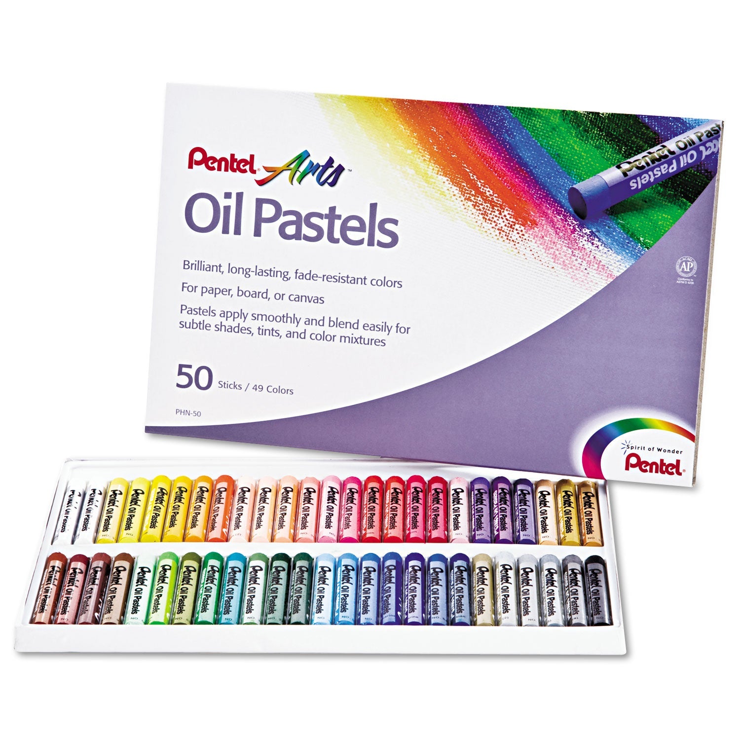 Pentel® Oil Pastel Set With Carrying Case, 45 Assorted Colors, 0.38' Dia X 2.38", 50/pack