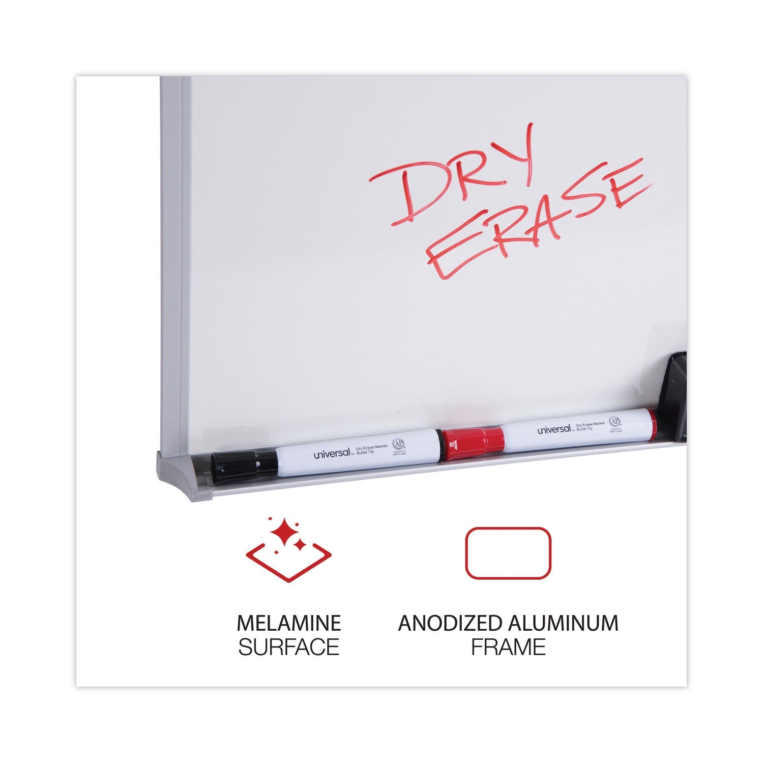 Universal® Melamine Dry Erase Board with Aluminum Frame, 36" x 24", White Surface, Anodized Aluminum Frame