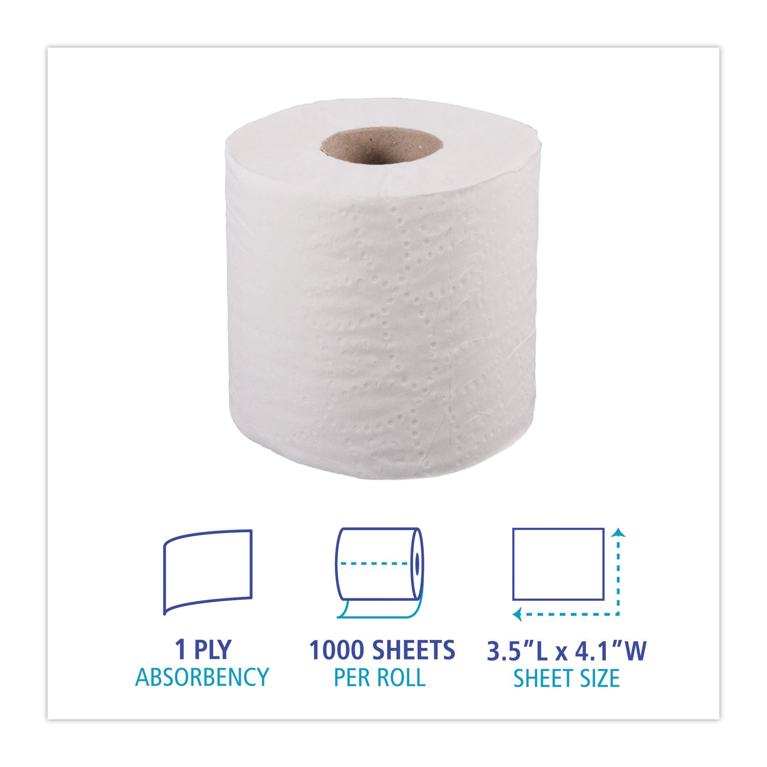 Boardwalk® 1-Ply Toilet Tissue, Septic Safe, White, 1,000 Sheets, 96 Rolls/Carton