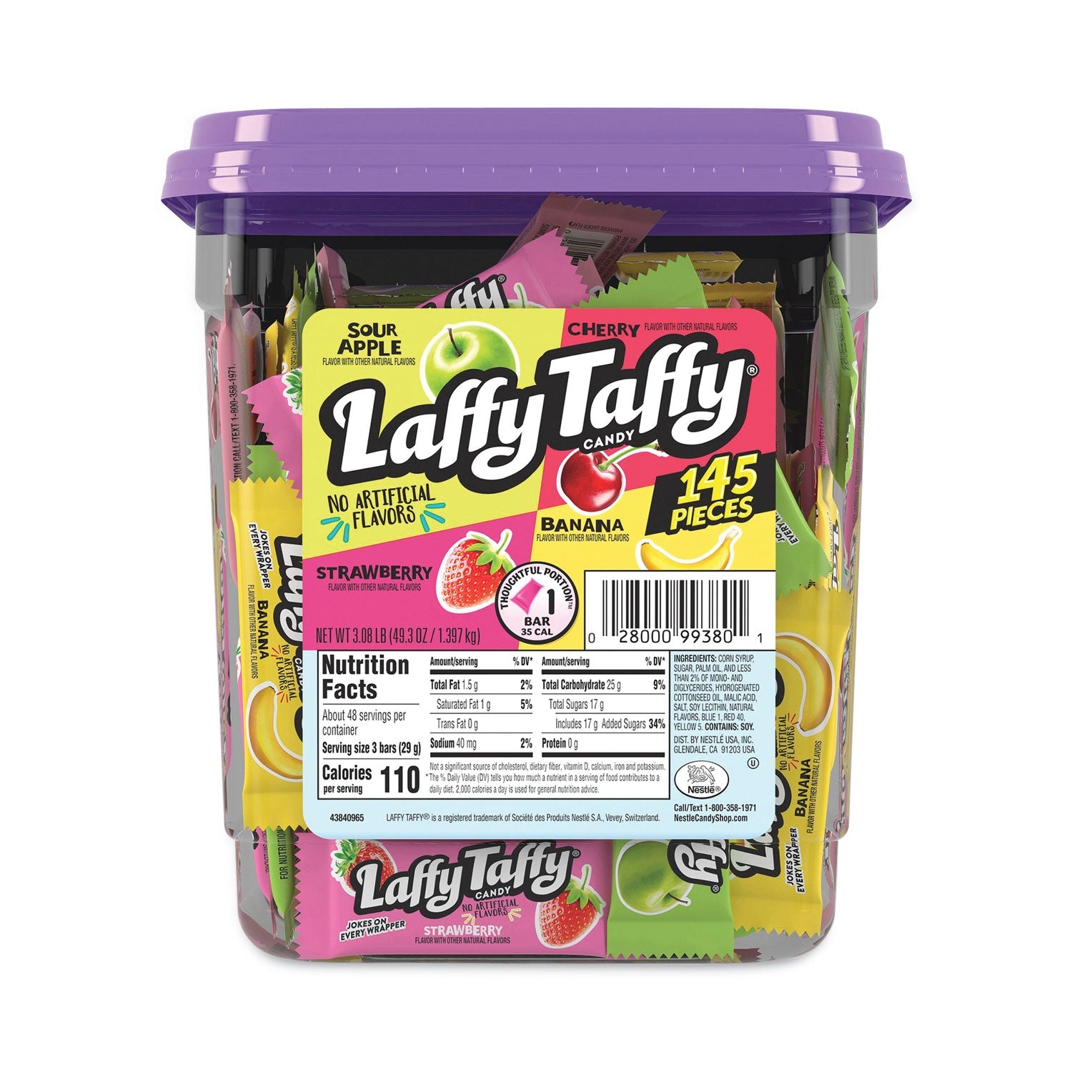Nestlé® Laffy Taffy, Assorted Flavors, 3.08 lb Tub, 145 Wrapped Pieces/Tub - Bloom Skins