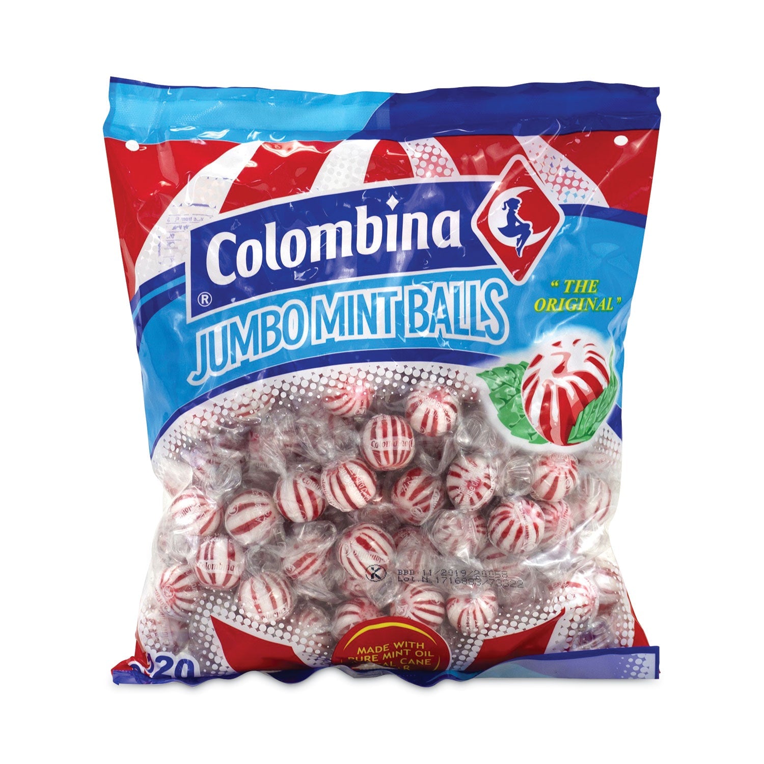 Colombina Jumbo Peppermint Balls Bag, 0.04 oz, 120 Balls/Bag, 1 Bag/Carton - Bloom Skins