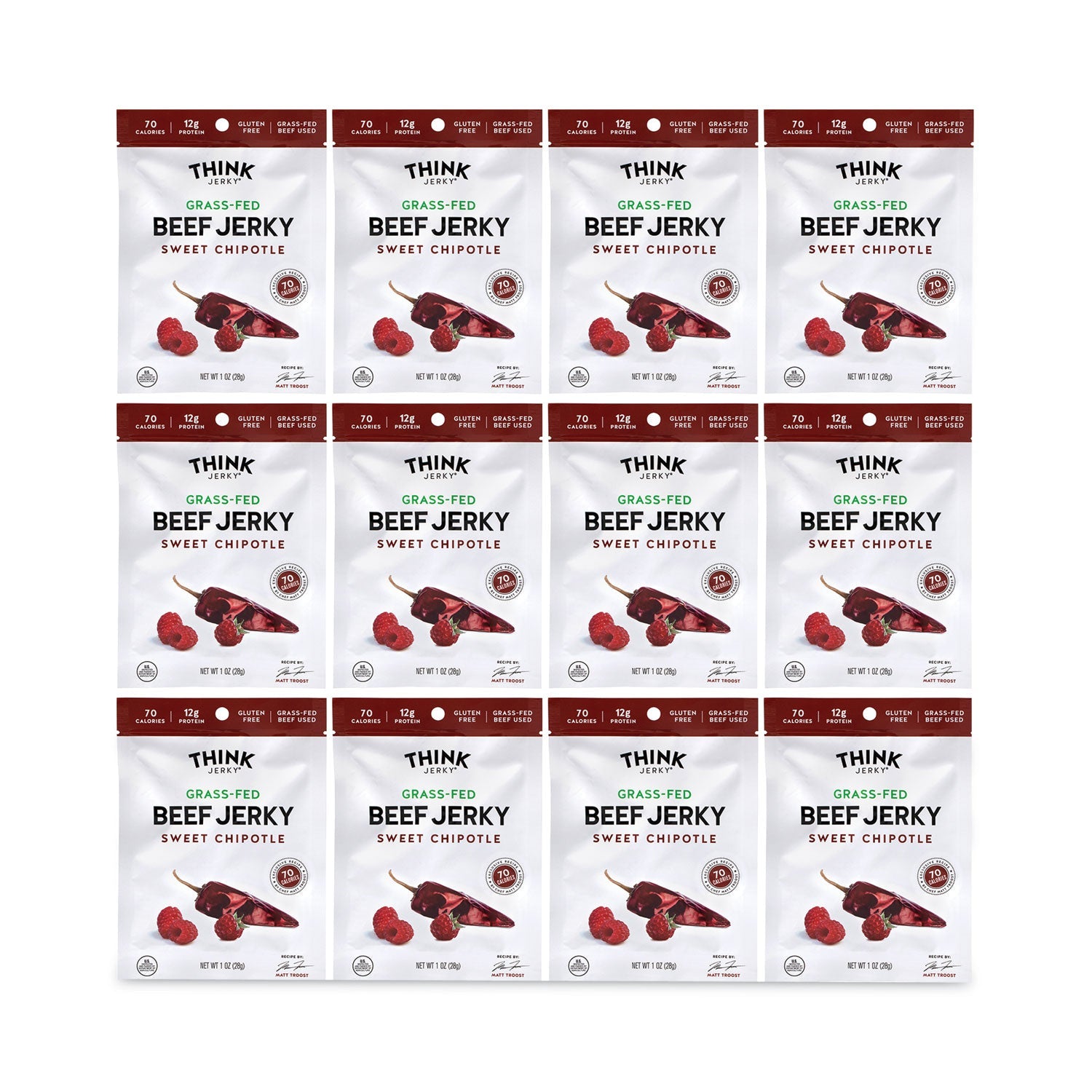Think Jerky® Sweet Chipotle Beef Jerky, 1 oz Pouch, 12/Pack