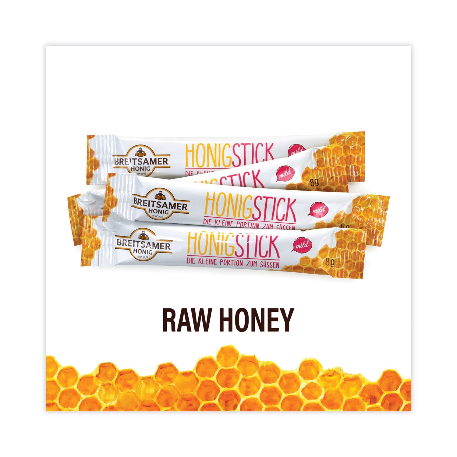 Breitsamer Honig Raw Honey Sticks, 0.28 oz, 80 Sticks/Tub, 1 Tub/Carton