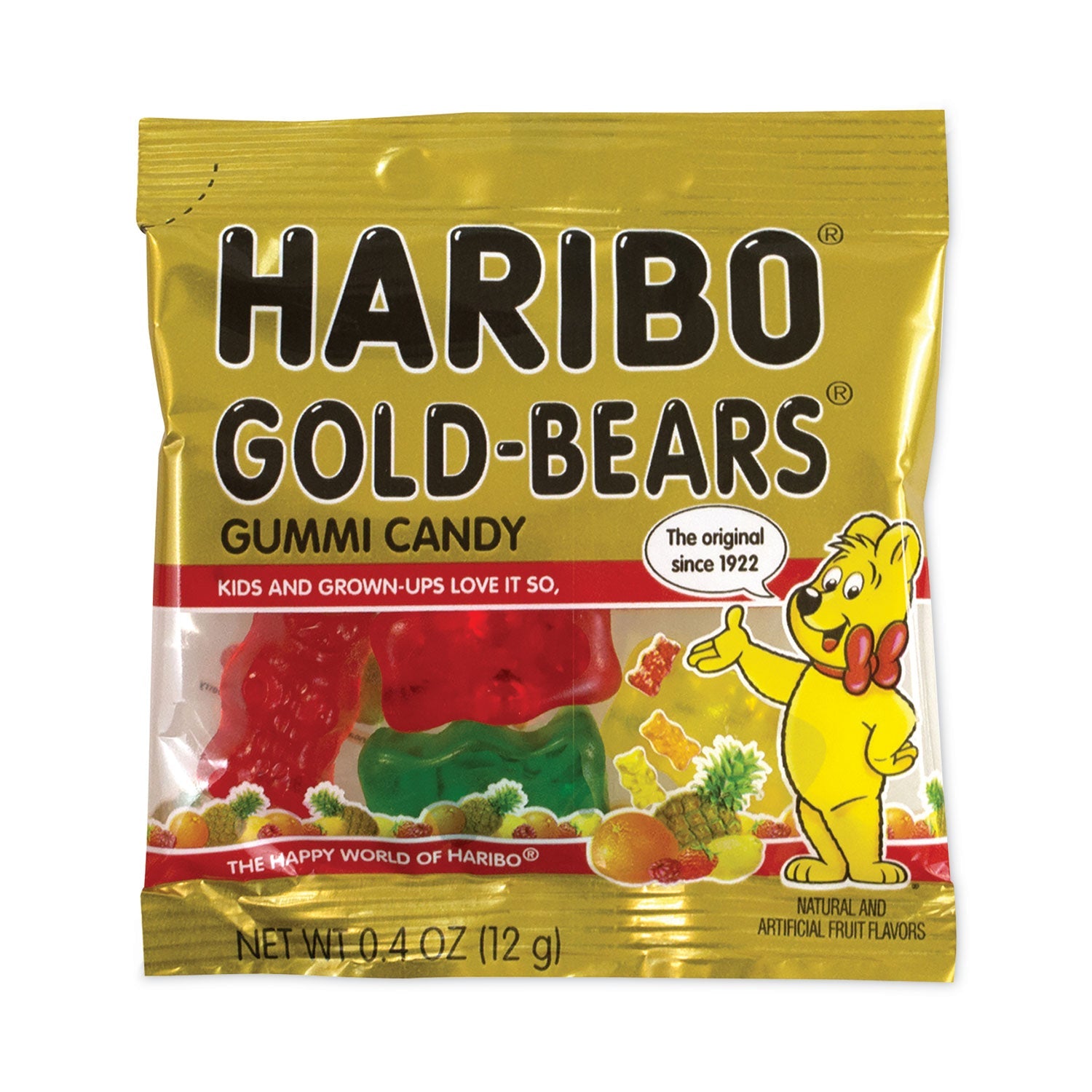 Haribo® Goldbears Gummi Candy, 0.4 oz Pouches, Lemon; Orange; Pineapple; Rasberry; Strawberry, 54/Carton - Bloom Skins