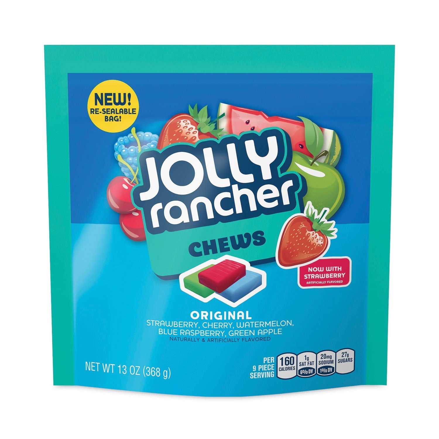 Jolly Rancher® Chews Candy, Assorted Flavors, 13 oz Pouches, 4/Carton